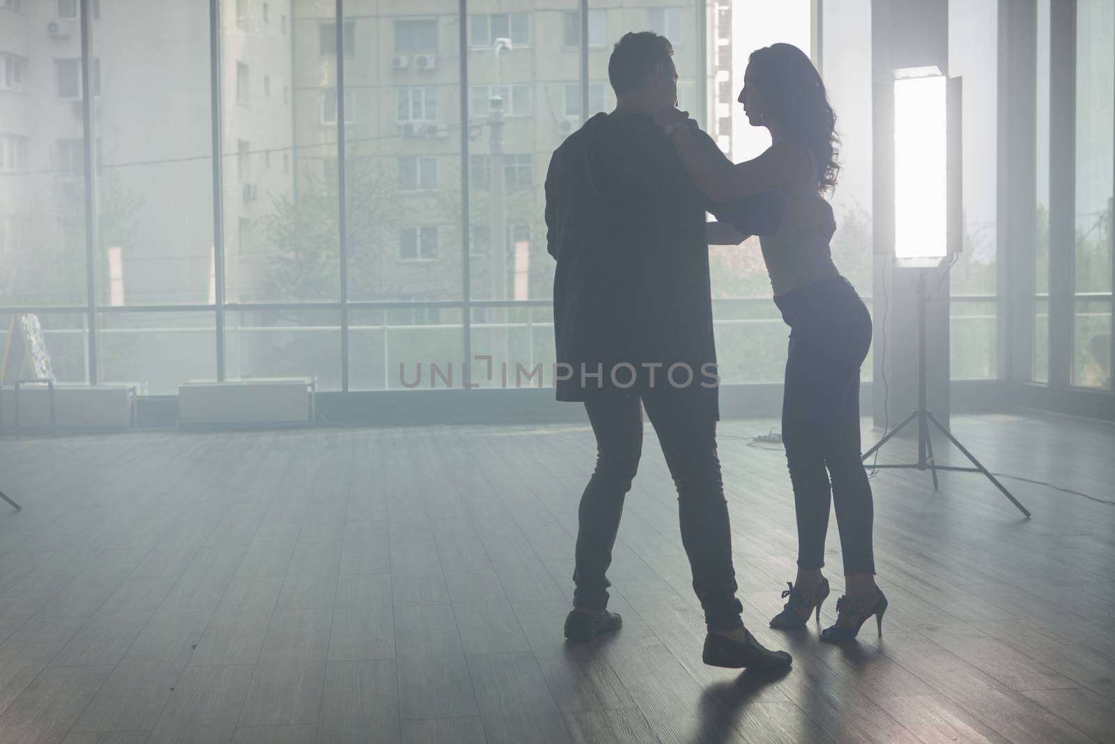 Young couple dancing kizomba with beautiful style and grace. Beautiful performance.Skillful dancers.