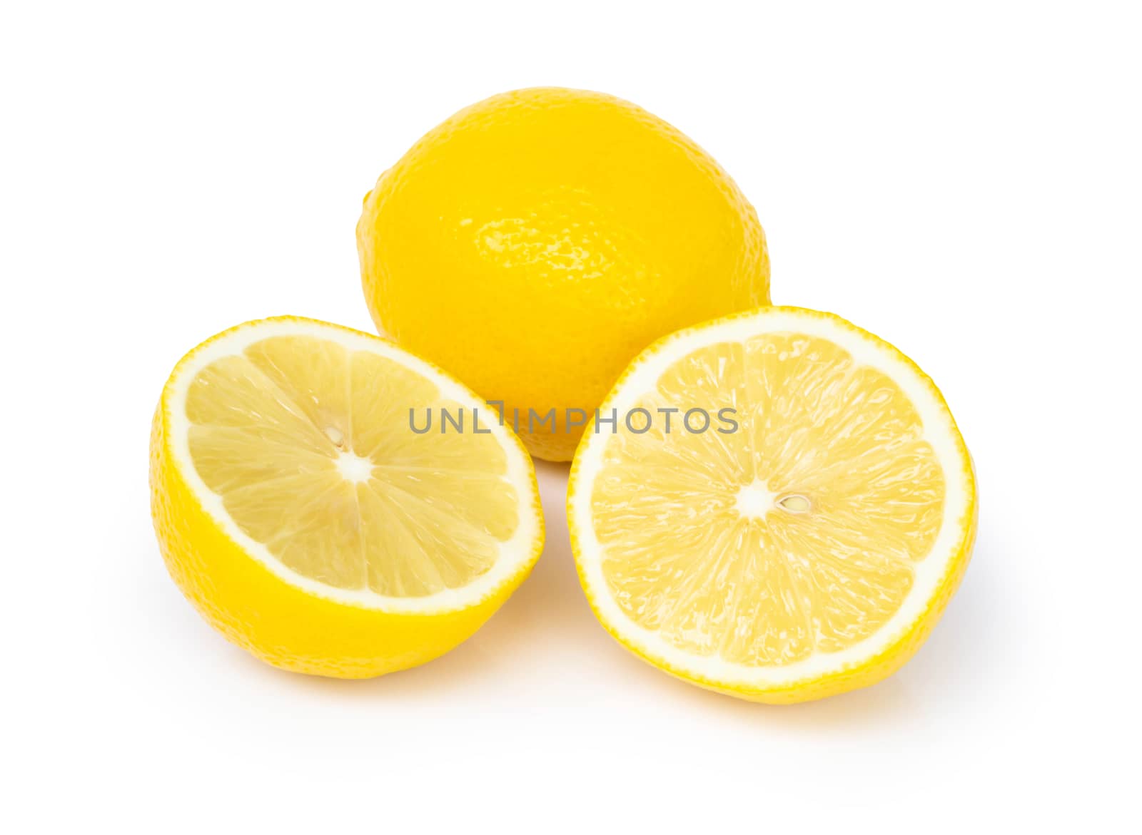 Closeup fresh lemon fruit slice on white background, food and healthy concept