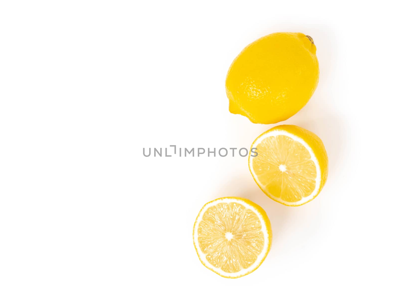 Closeup top view  fresh lemon fruit slice on white background, food and healthy concept