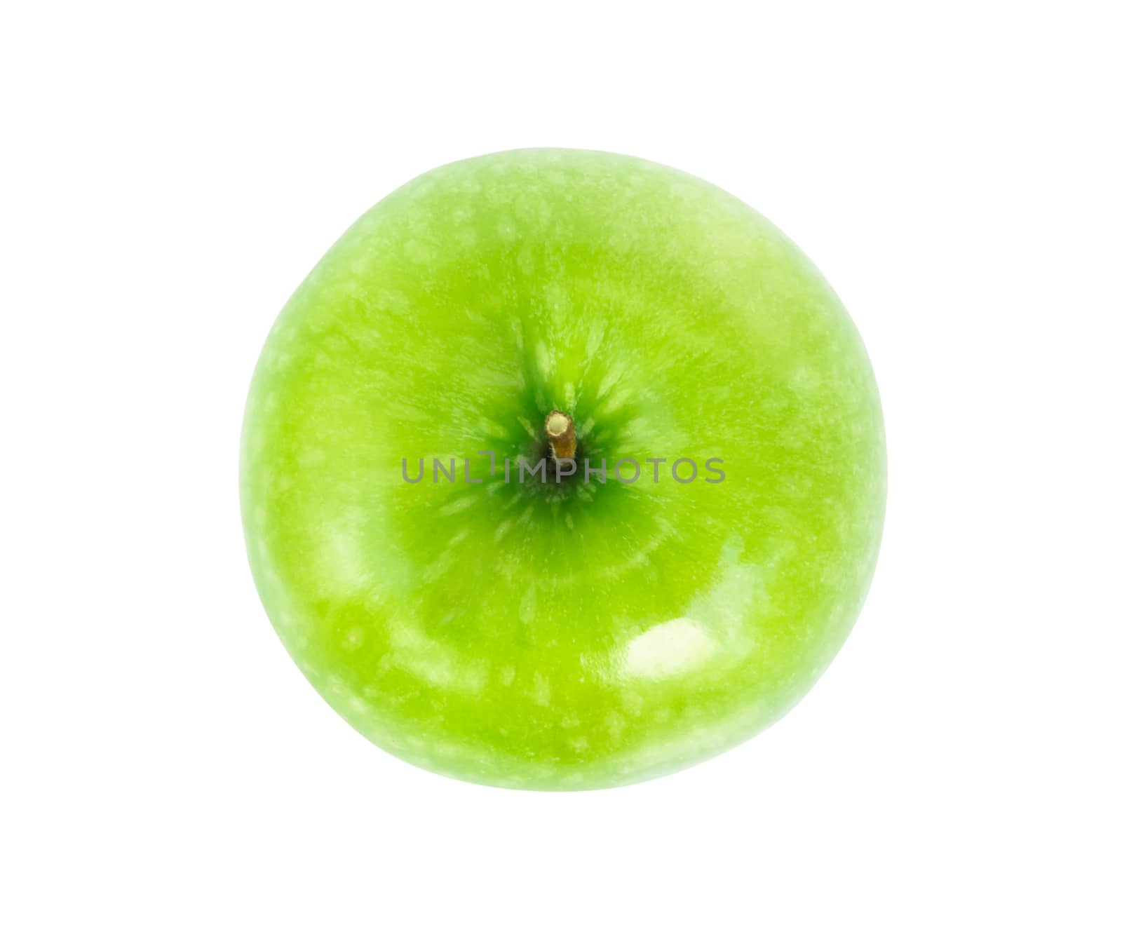 Closeup top view green apple on white background, fruit for healthy diet concept