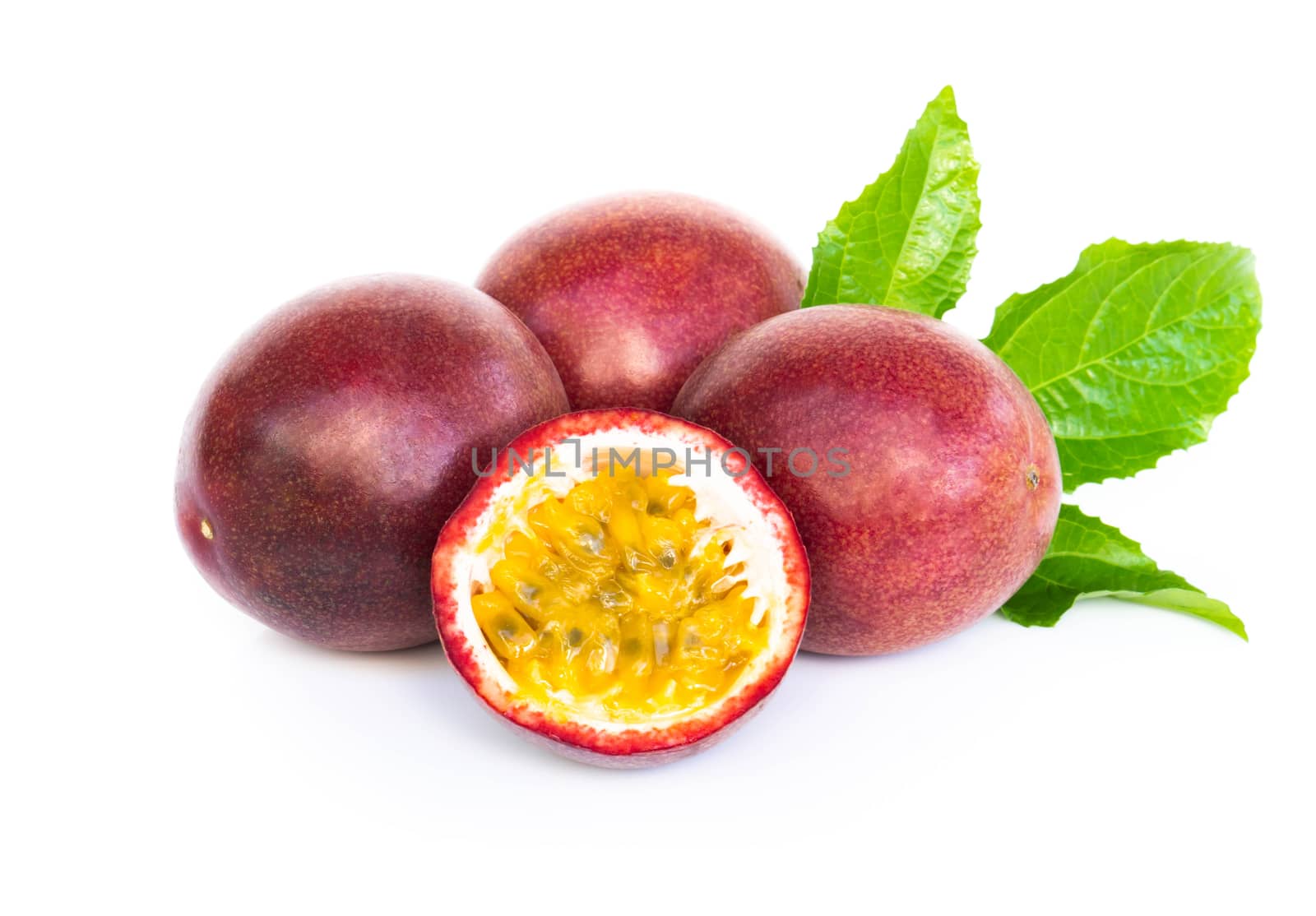 Closeup passion fruit on white background, fruit for healthy concept