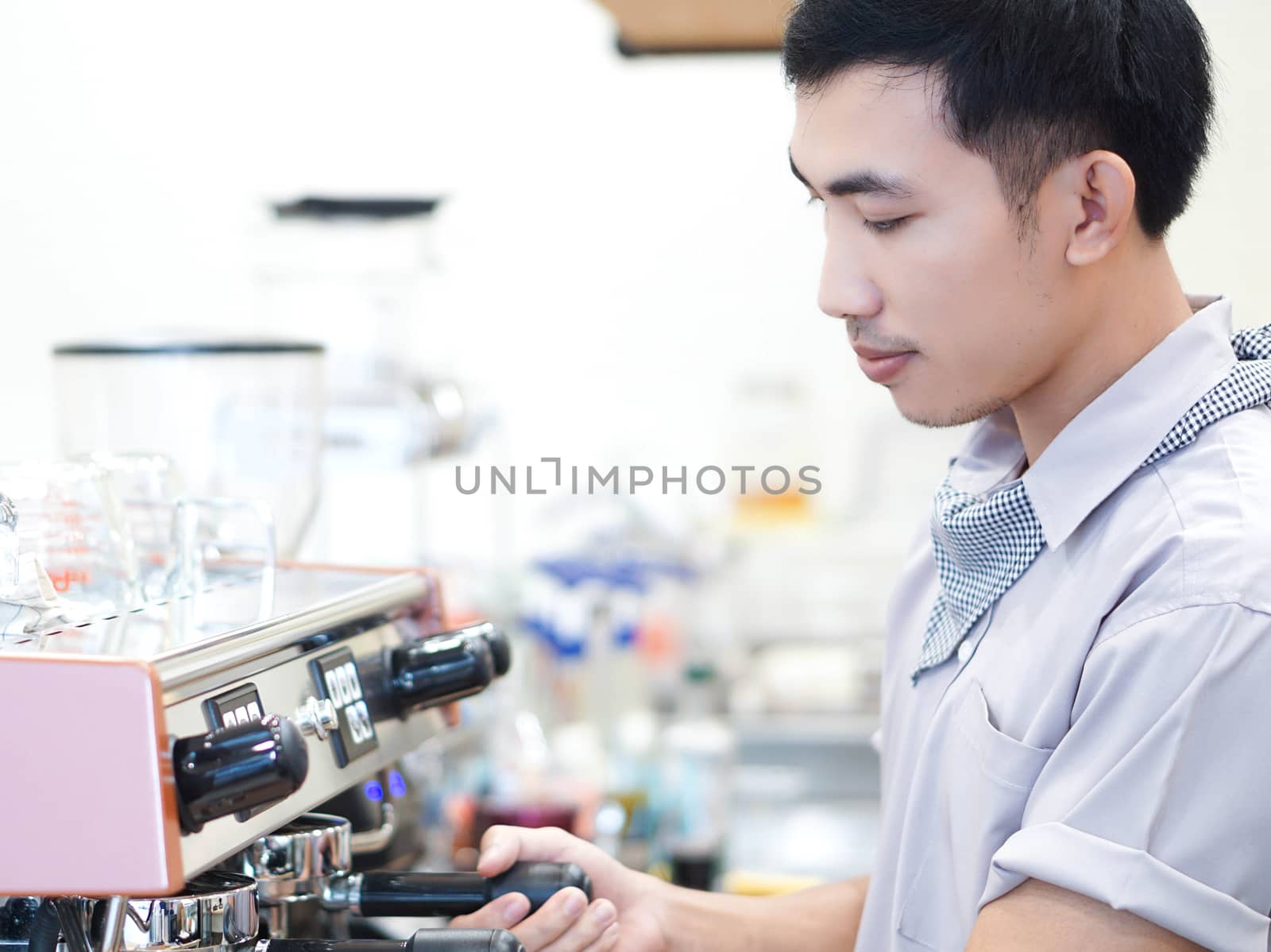 Closeup asian man barista preparing for making coffee at cafe wi by pt.pongsak@gmail.com