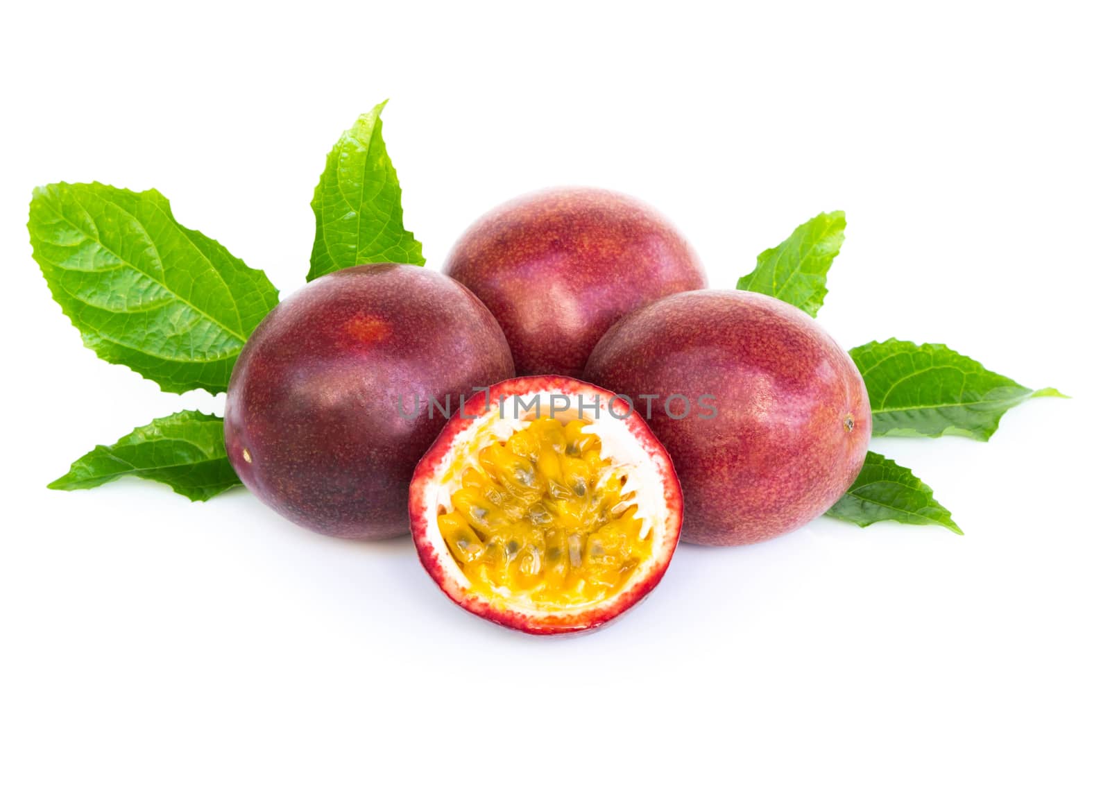 Closeup passion fruit on white background, fruit for healthy concept