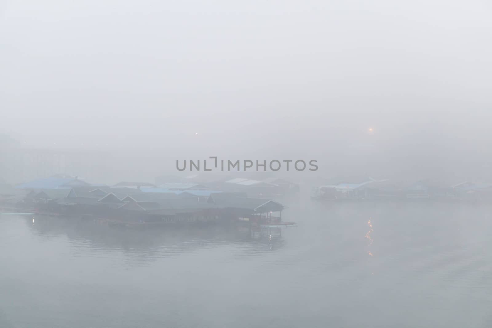 Floating house on the river with clouds in the morning, relax time on the holiday