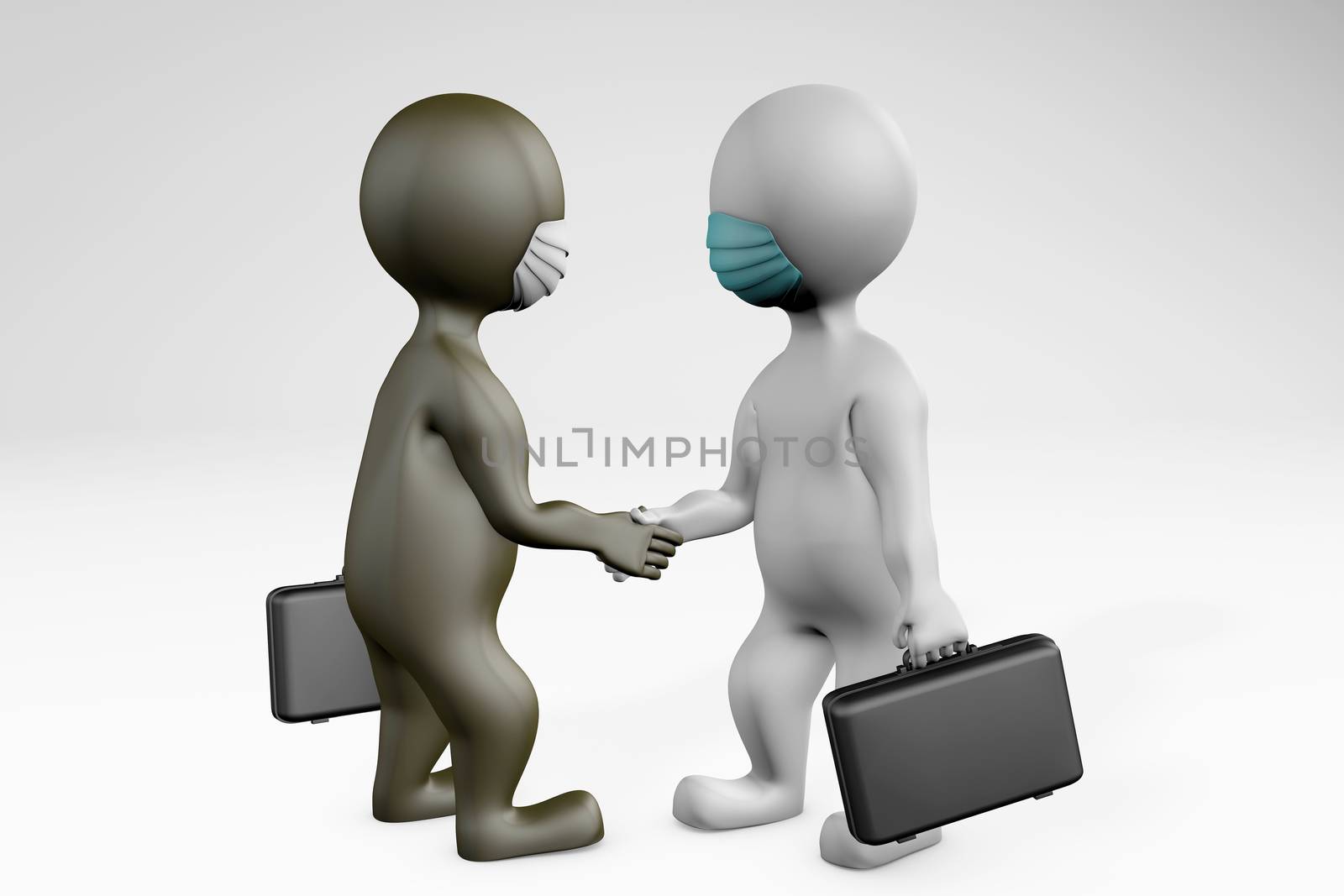 Fatty diverse businessmen with mask doing business deal 3d rende by F1b0nacci