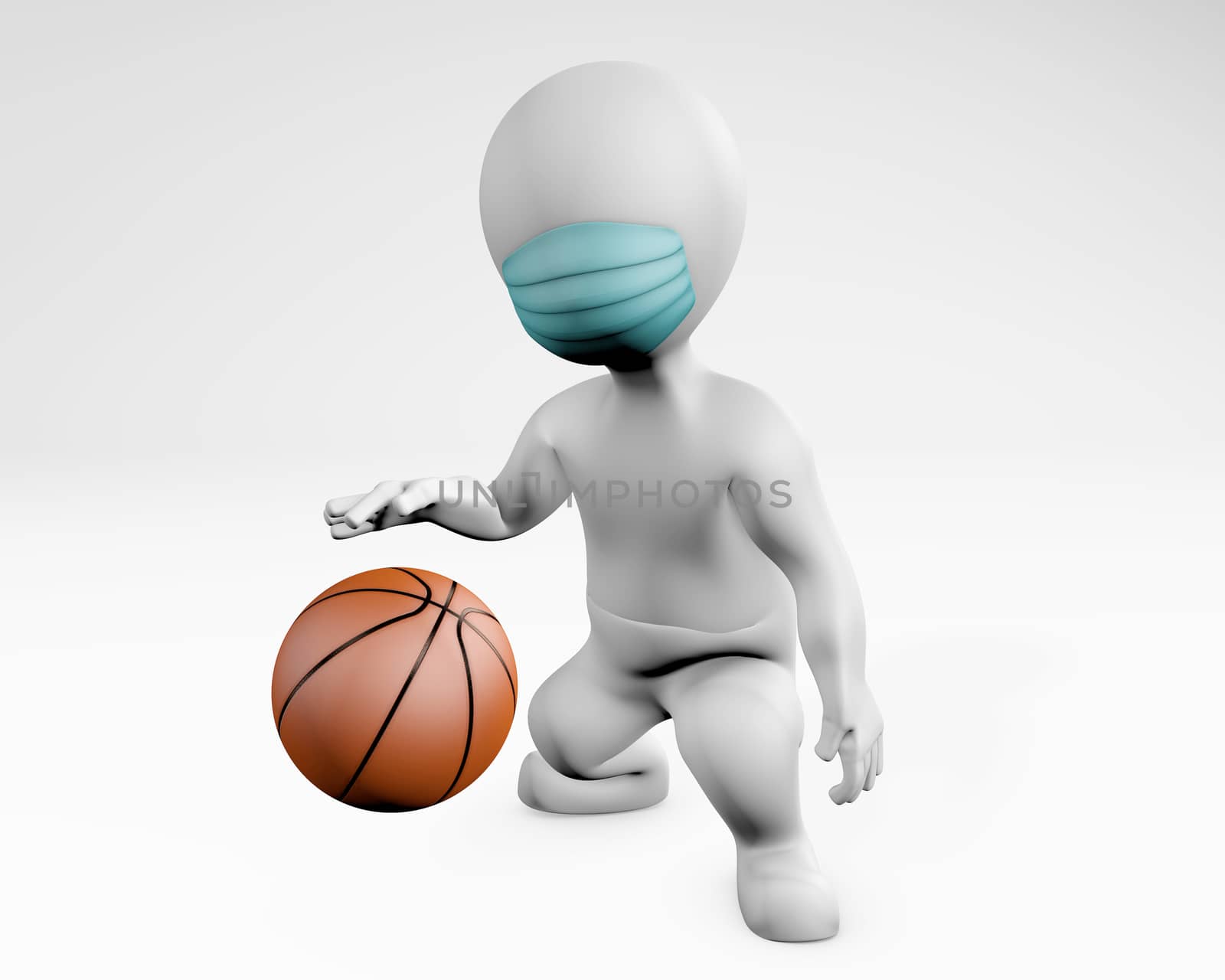 Fatty man with a mask playing basketball, 3d rendering by F1b0nacci