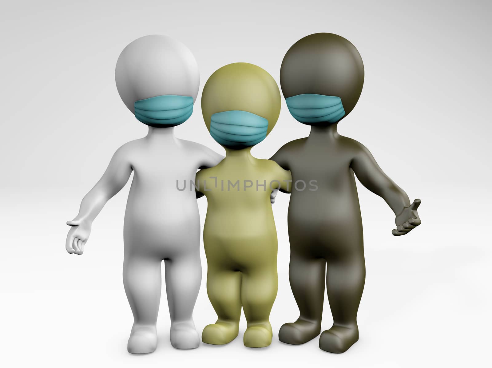 fatty men with mask diversity concept 3d rendering isolated on white
