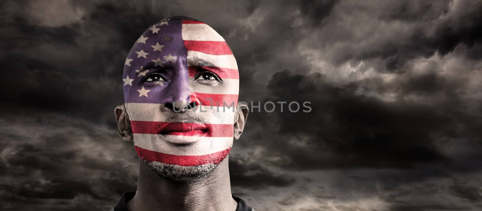 USA rugby player against blue sky with white clouds