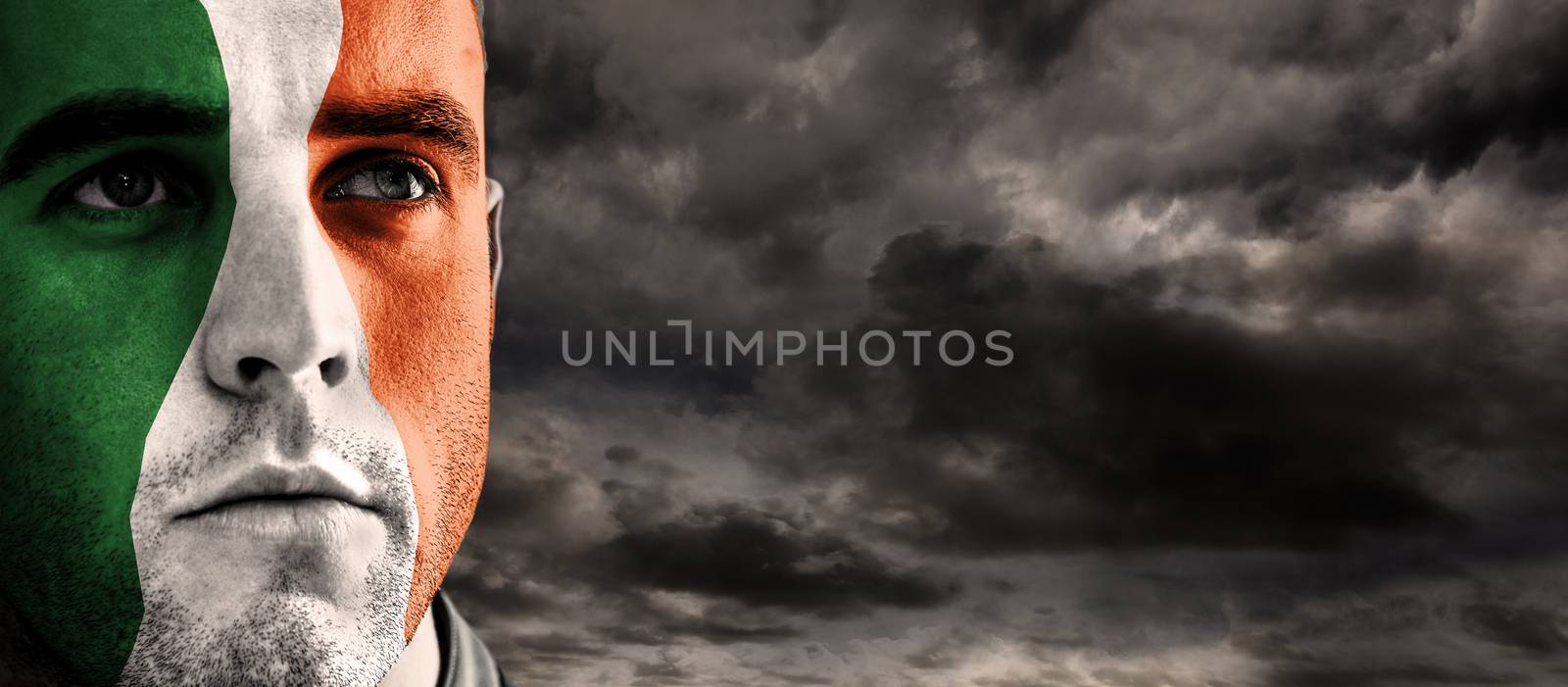 Ireland rugby player against blue sky with white clouds