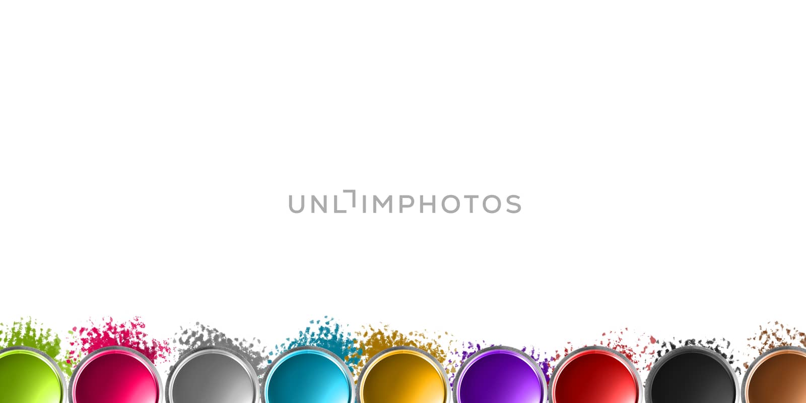 3D illustratio background of multicolored oil cans scattered on a white background.