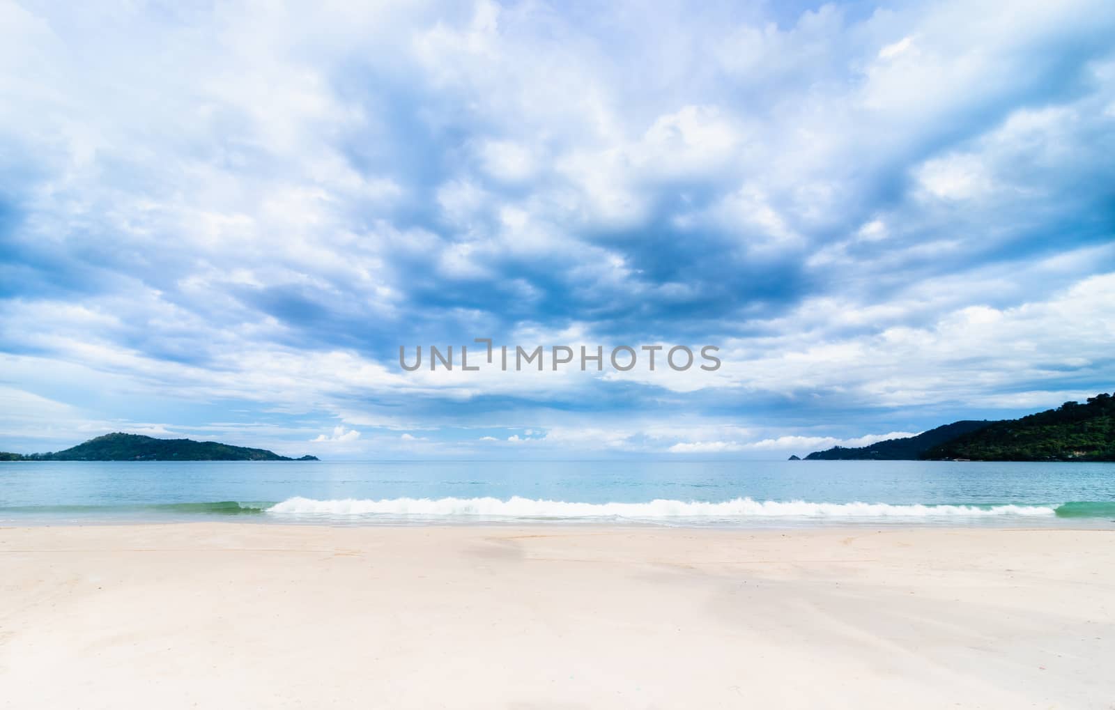 beautyfull white sandy beach emerald sea water and blue sky at Patong beach the most famous tourist attraction on Phuket Island