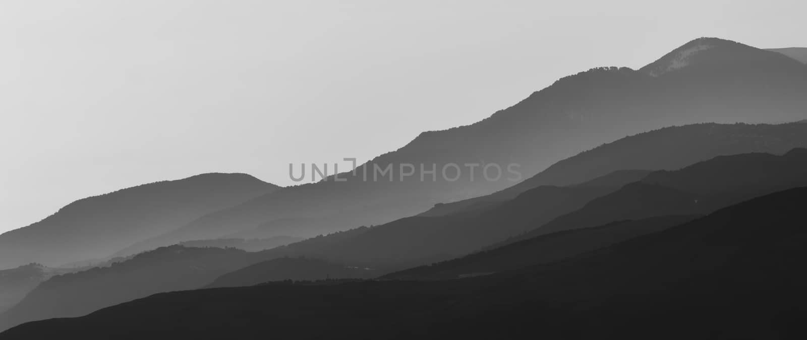 Silhouette of mountains of Spain in black and white