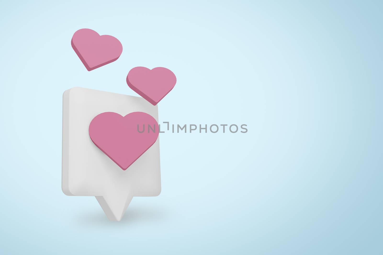 Like and love social media heart shape notification icon,  3d rendering.