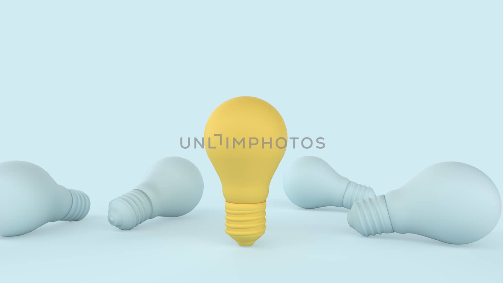 Yellow bulb outstanding on blue pastel background. by ijeab
