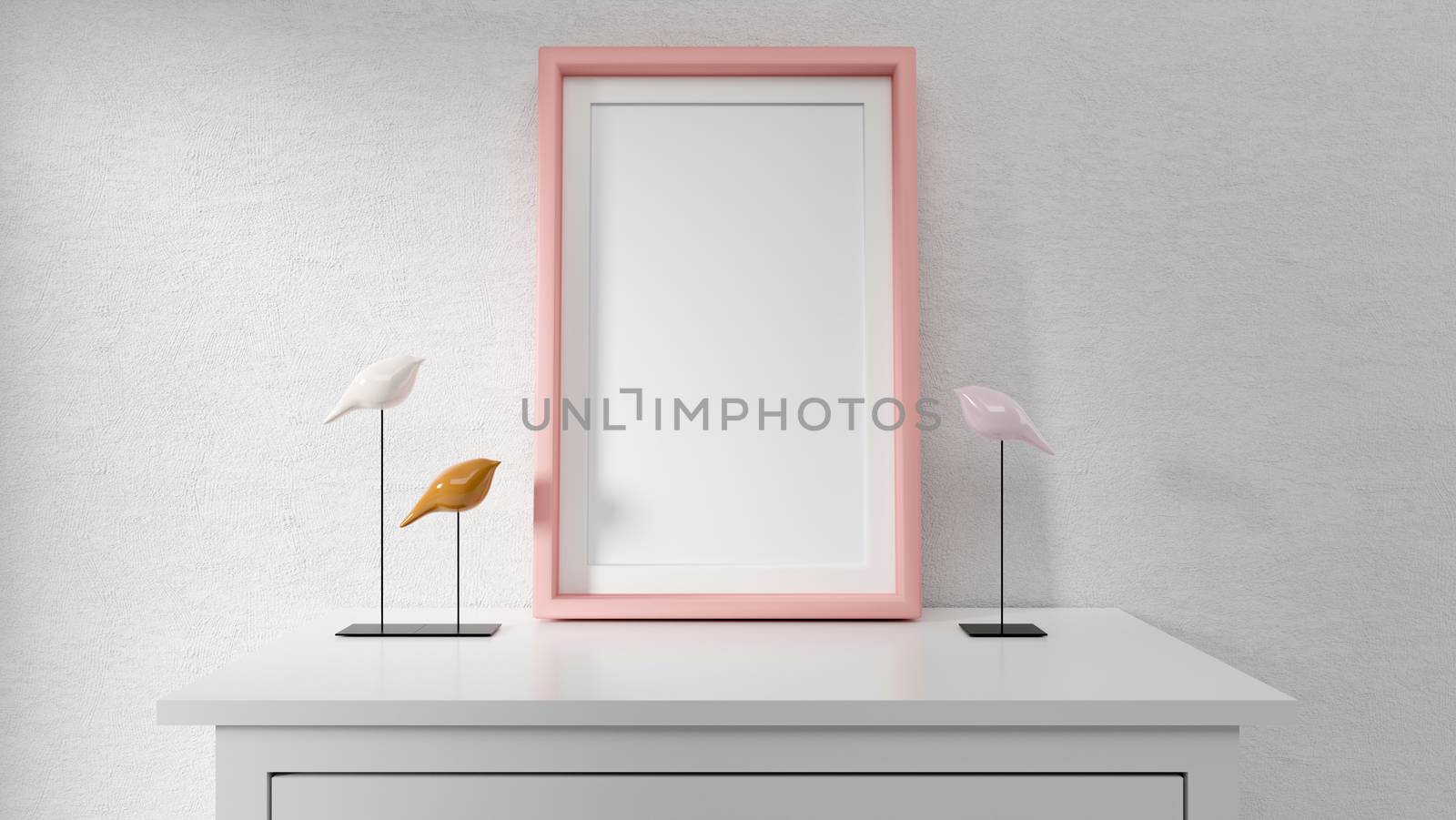 Poster mock up with vertical pink frame on wall in room by ijeab