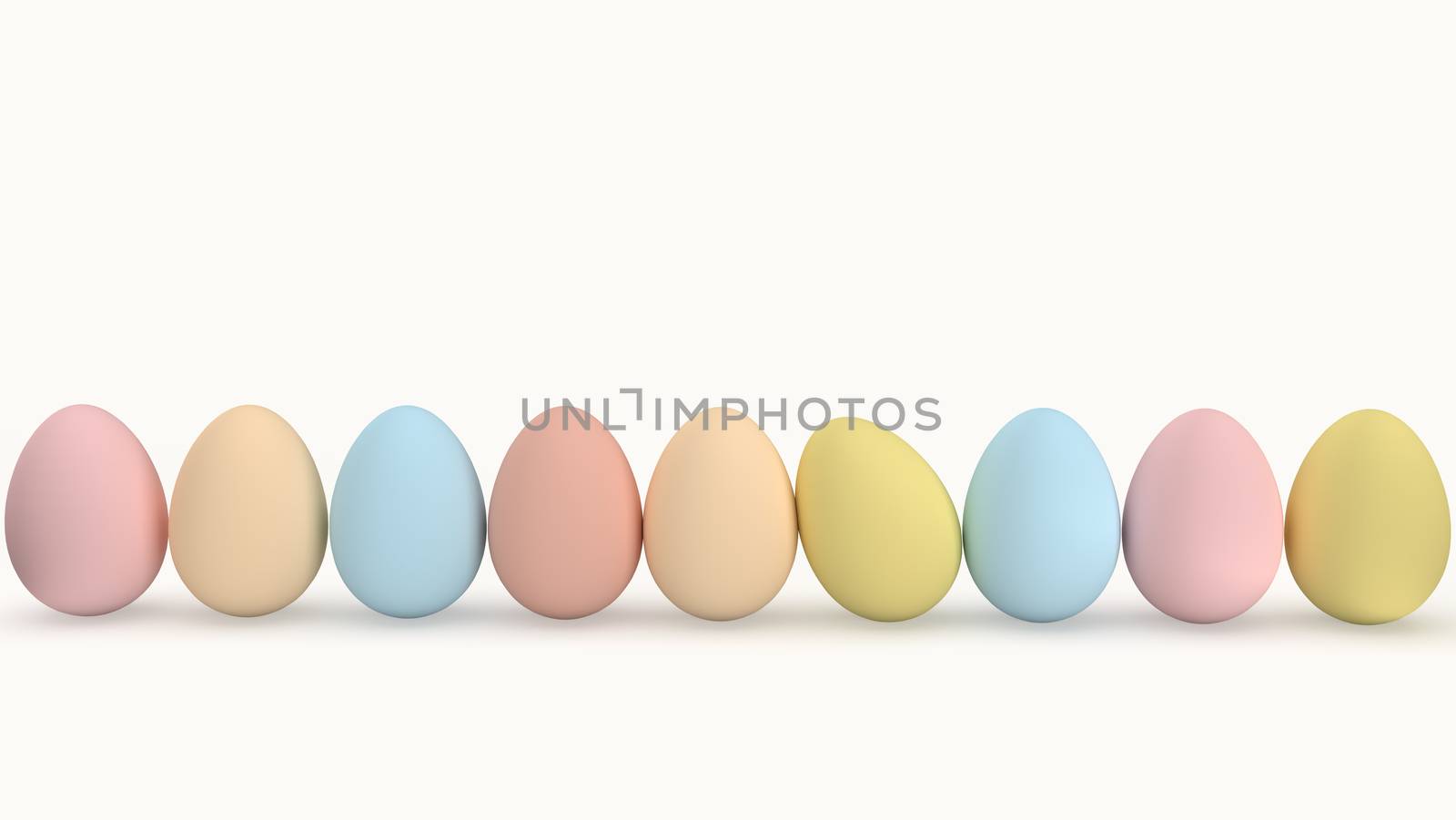 Easter eggs painted in pastel colors on a white background. Easter background concept- 3d illustration.