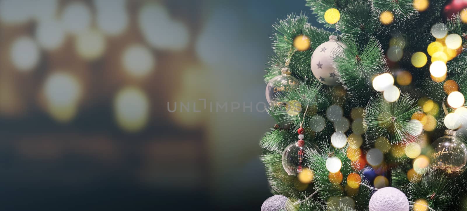 Christmas tree with bokeh light at night by Myimagine