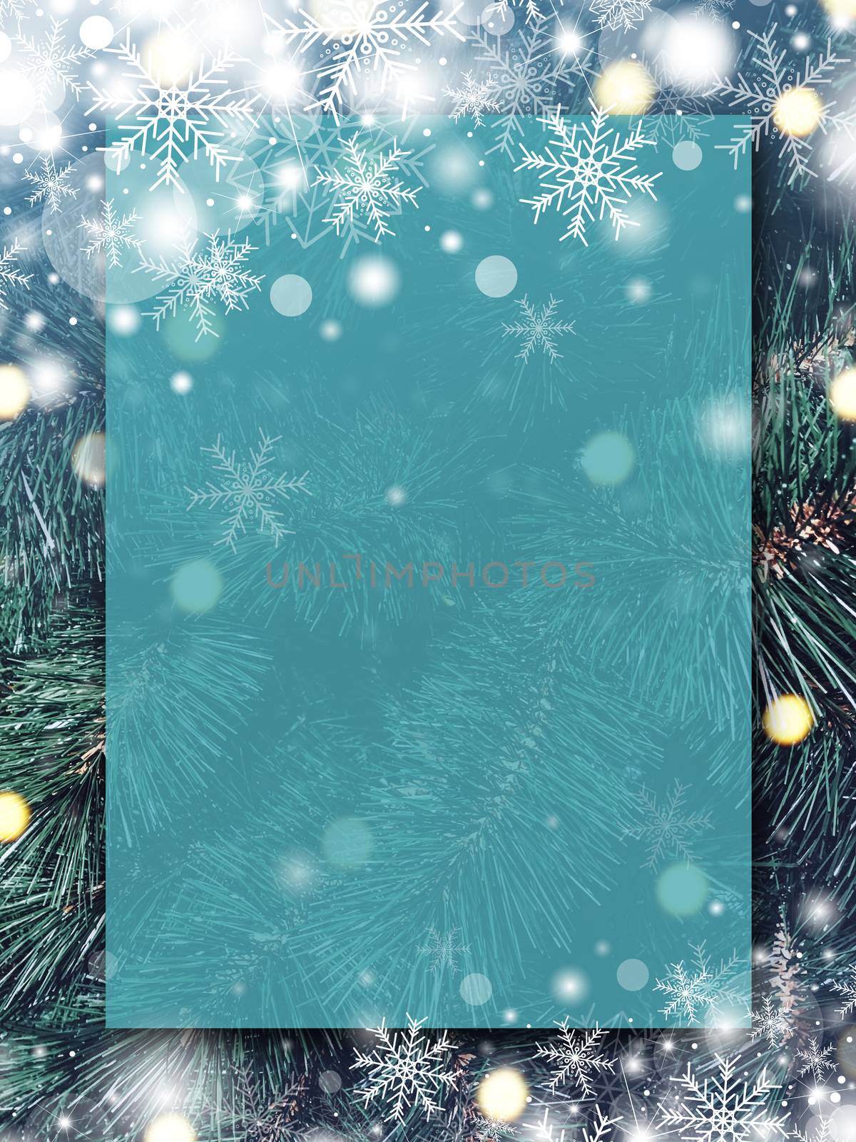 Christmas background design of blank transparent board with snow by Myimagine