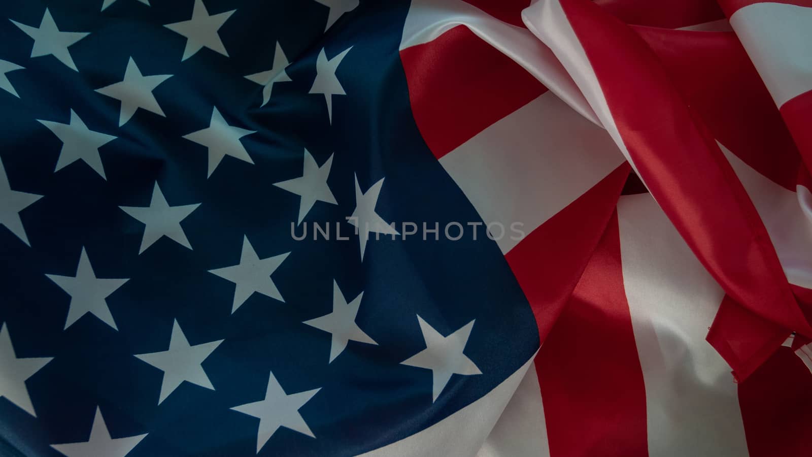 Close-up american flag, USA flag background with copy space. Top view
