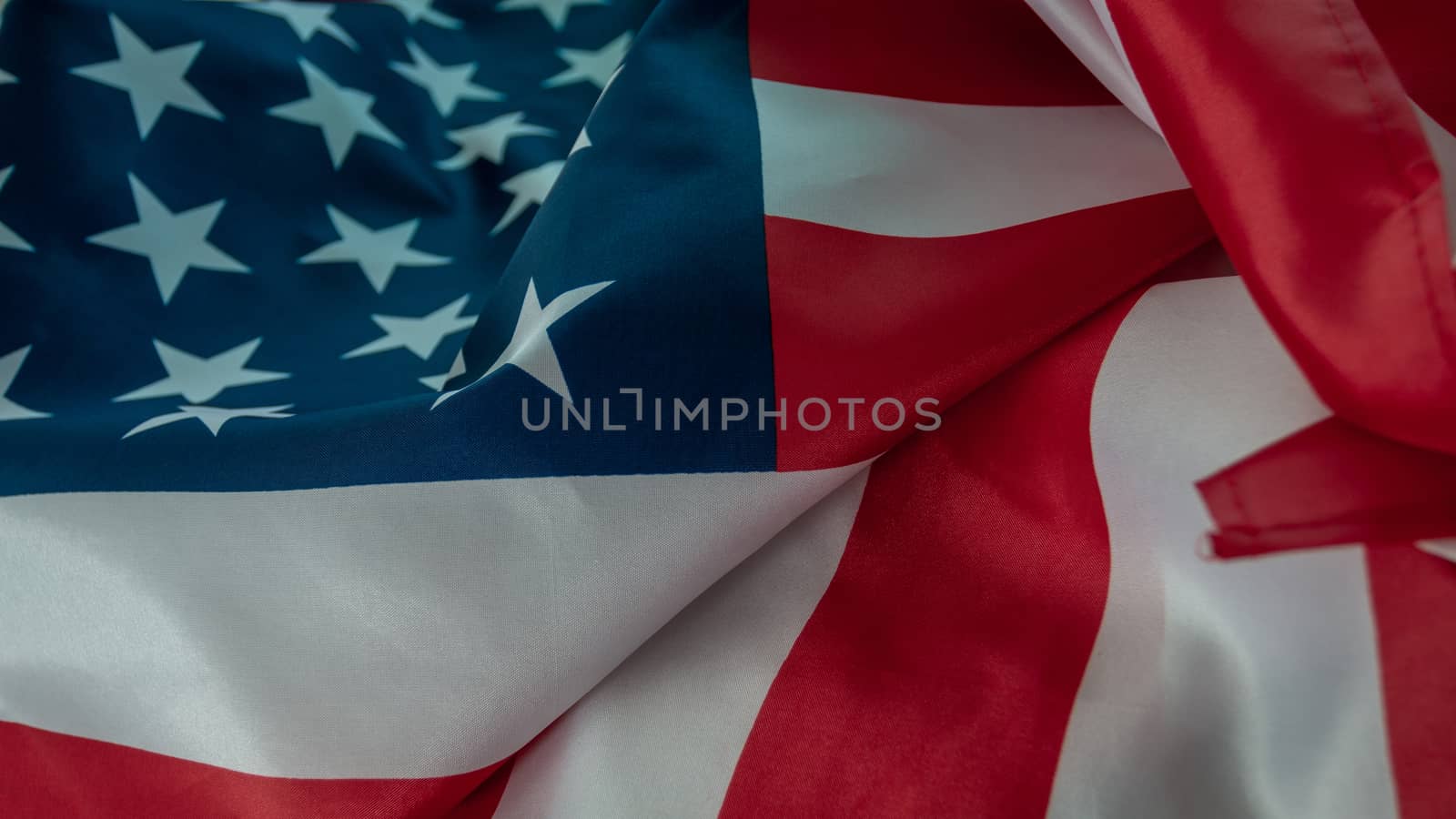Close-up american flag, USA flag background with copy space. Top view