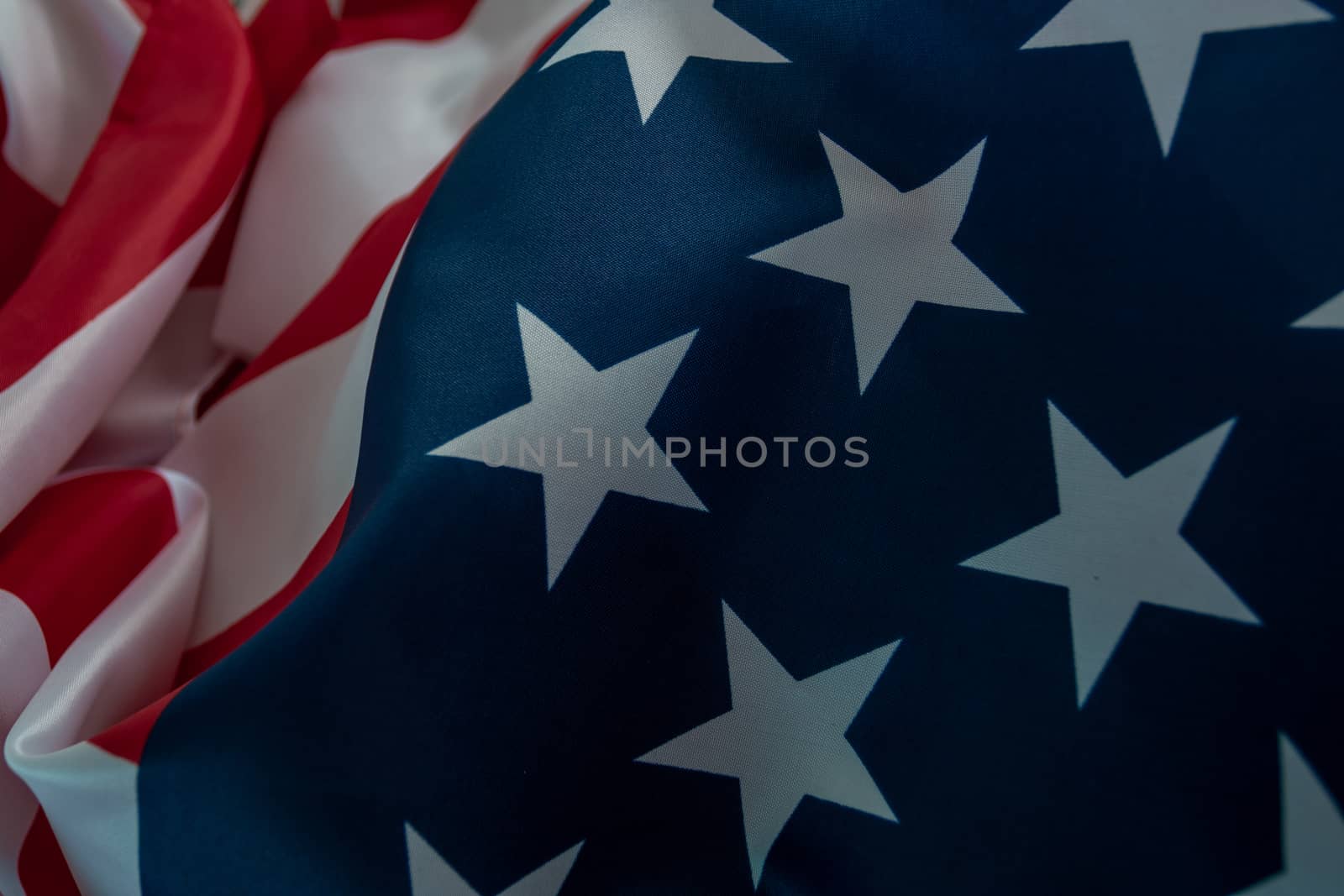 Close-up american flag, USA flag background with copy space. Top view