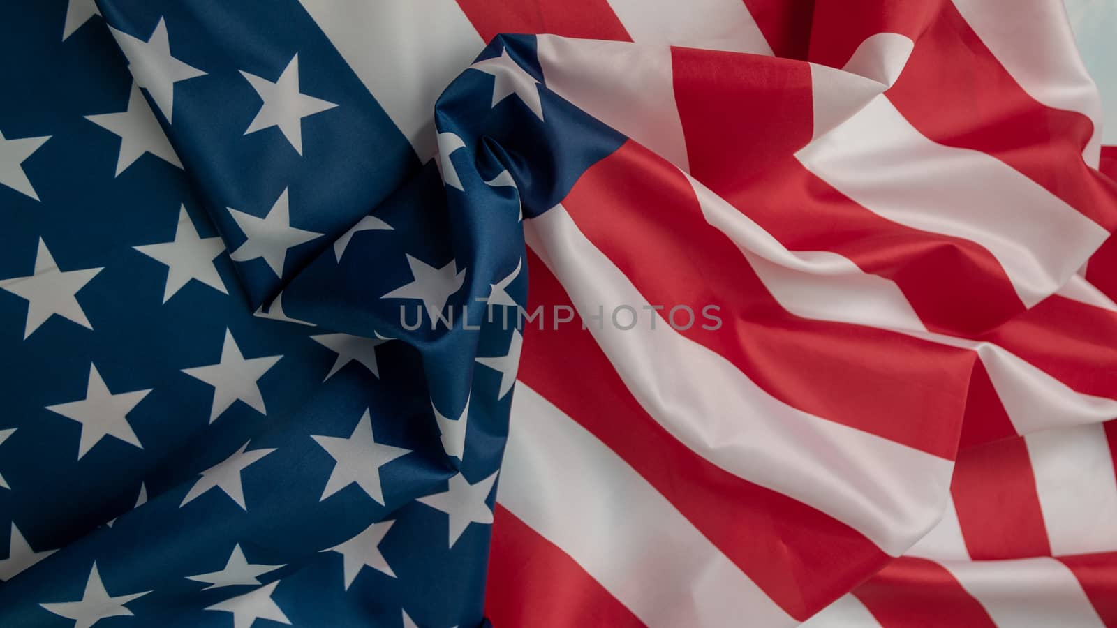 Close-up american flag, USA flag background with copy space. Top view