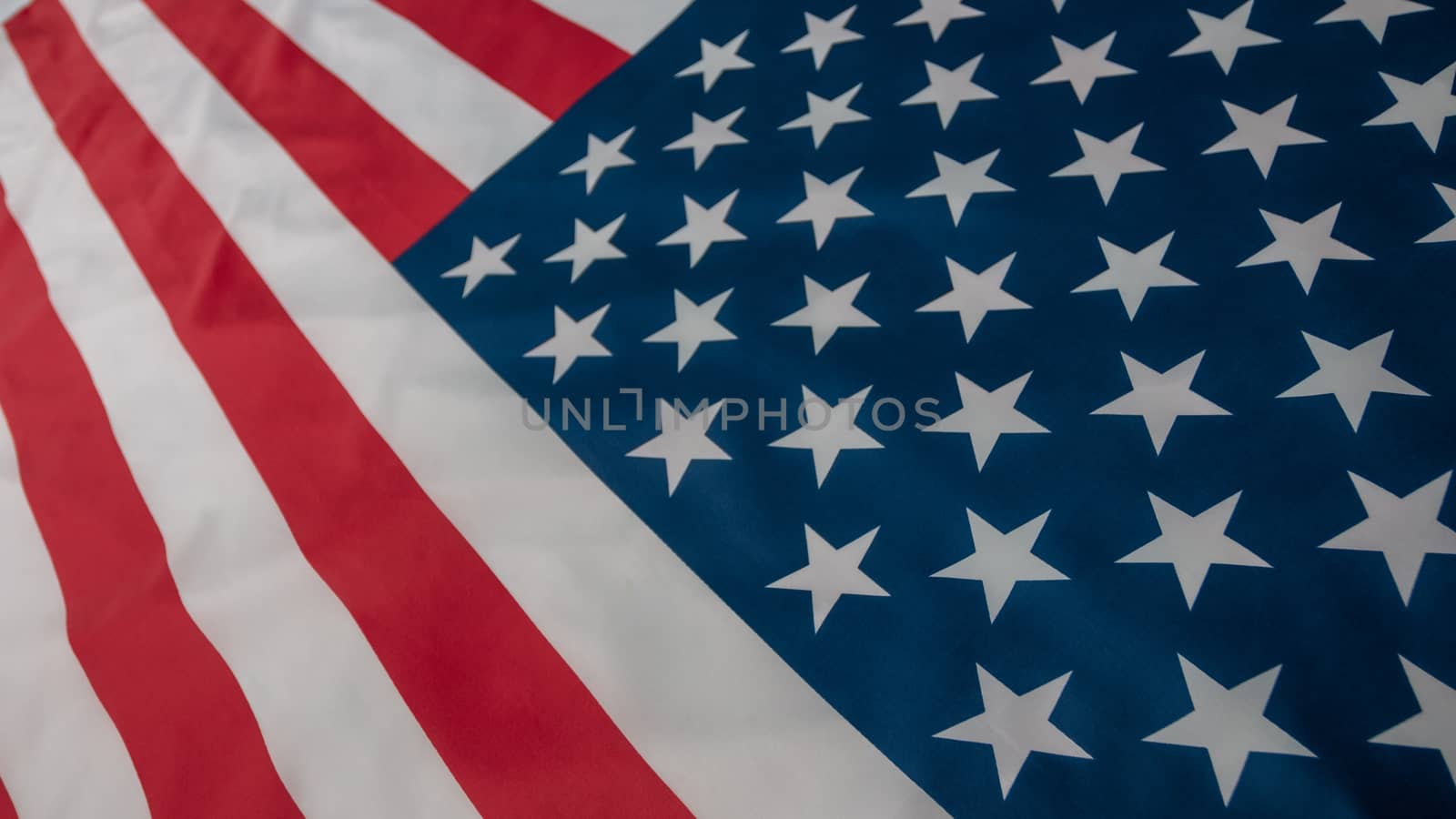 Close-up american flag, USA flag background with copy space. Top view