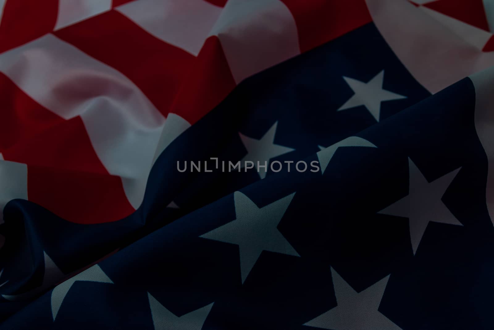 Close-up american flag, USA flag background with copy space. Top view