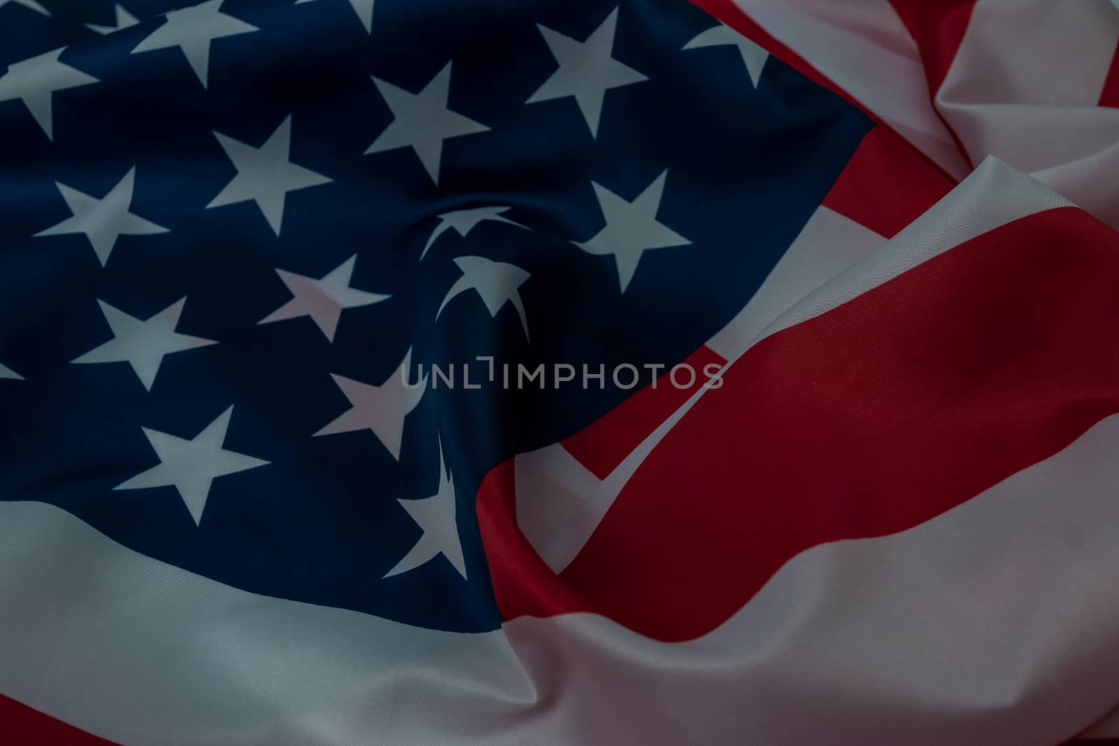 Close-up american flag, USA flag background with copy space. Top view