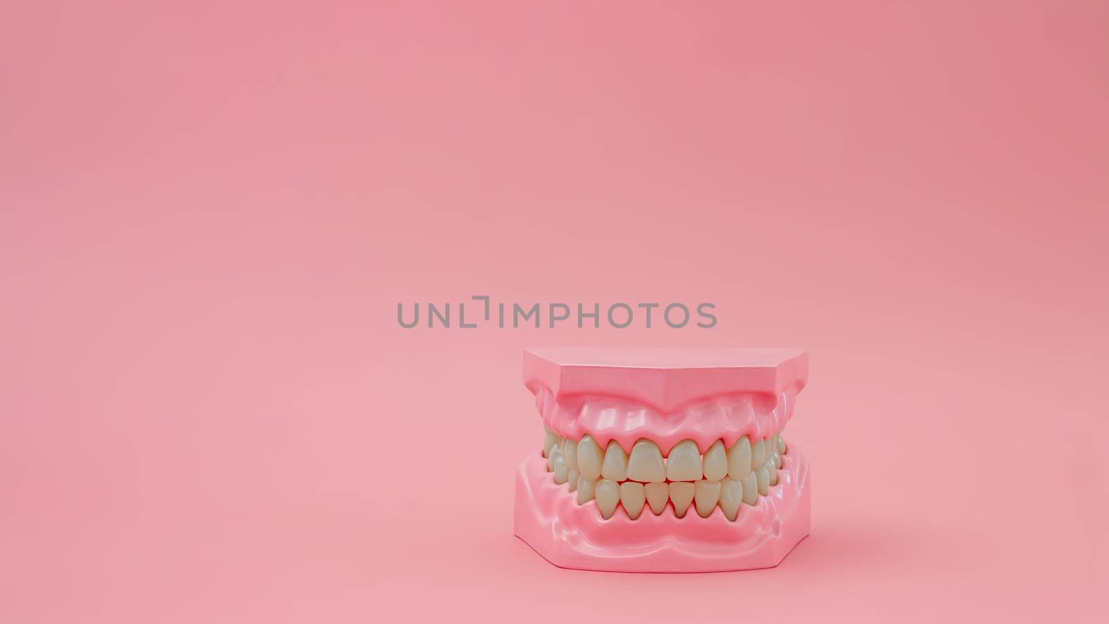 Dentures on pastel pink backgrounds, dental concepts by bnmk0819