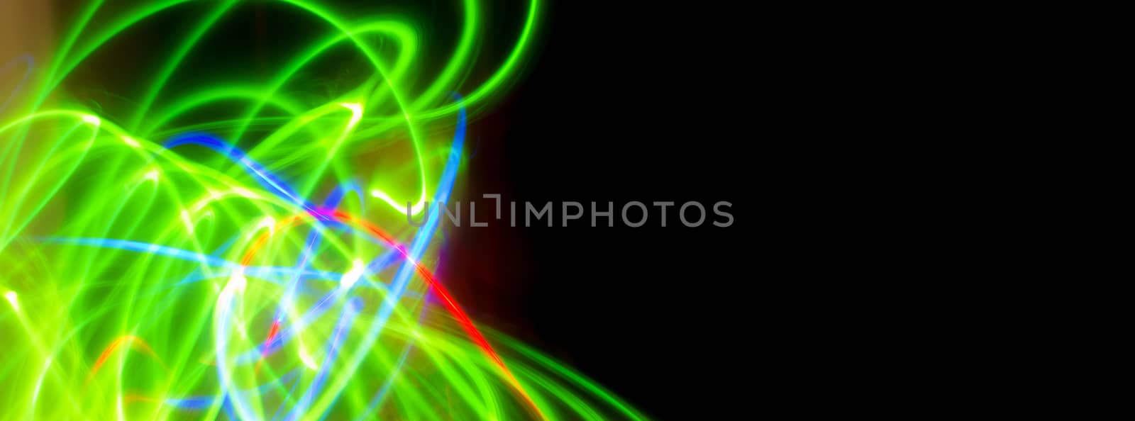 Abstract green light movement at night banner background with copy space