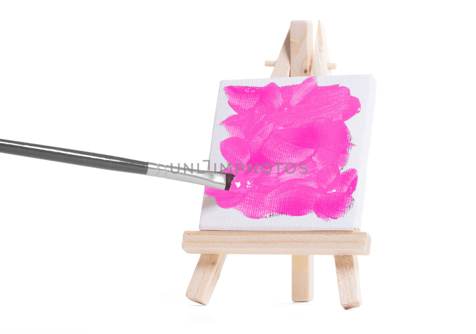 Miniature tripod for painting, painting in pink
