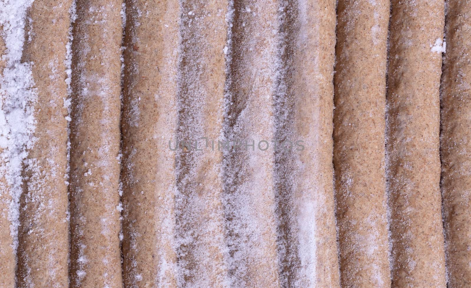 Frozen frikadellen, a Dutch fast food snack, waiting to get in the frying pan