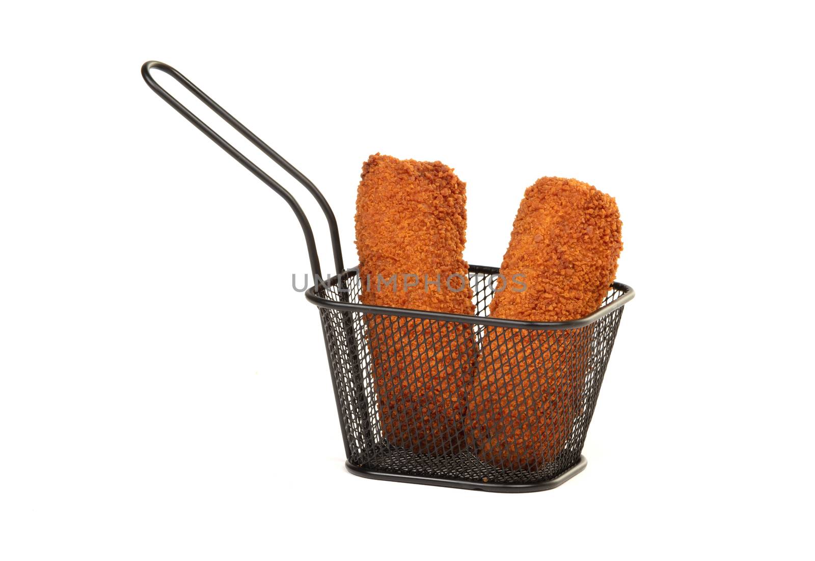Dutch traditional snack kroket in a small basket by michaklootwijk