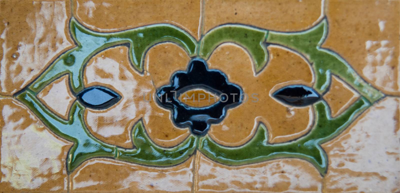 asian old ceramic mosaic. elements of oriental ornament on ceramic tiles