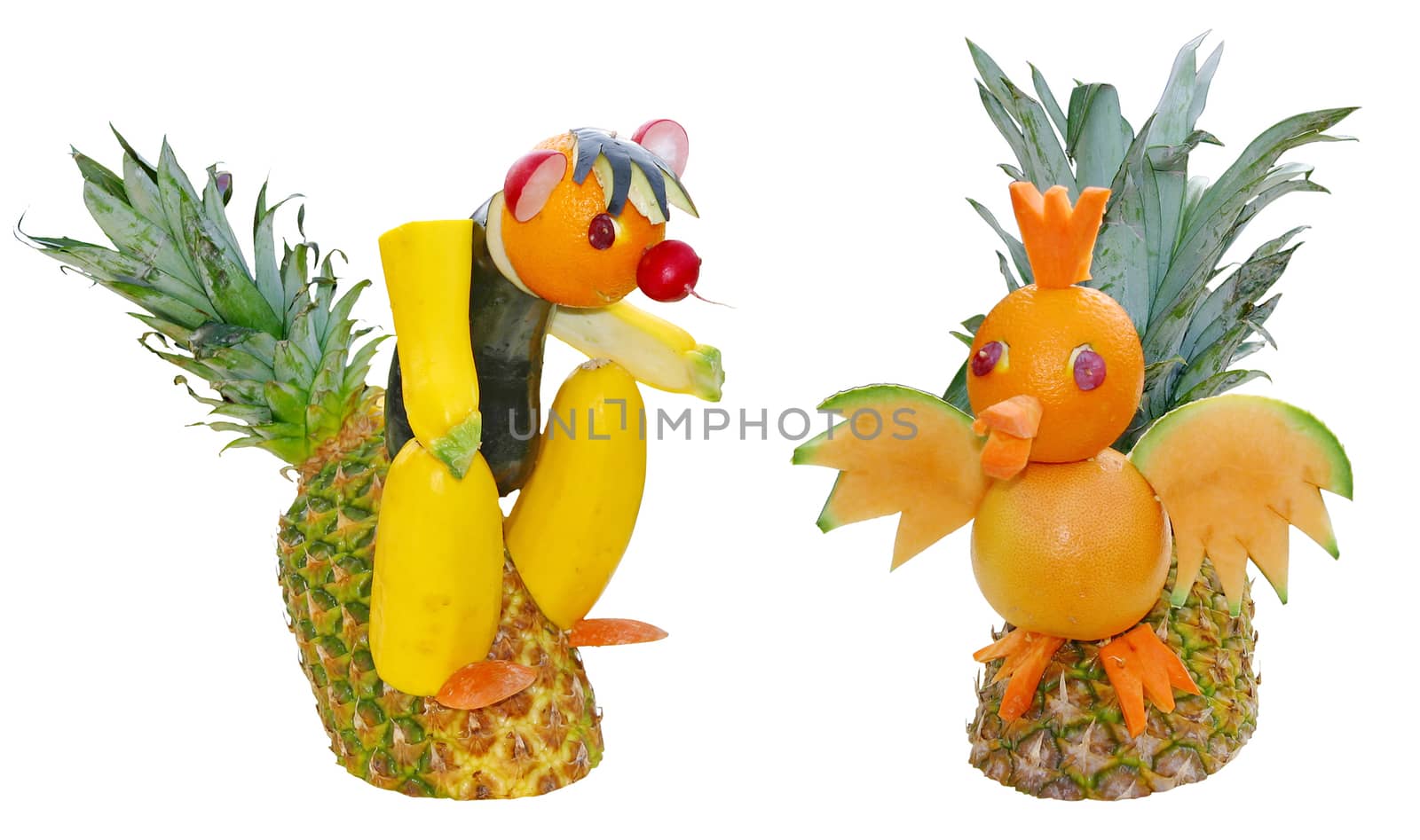 Sculpture cut from fresh fruit, isolated on a white background