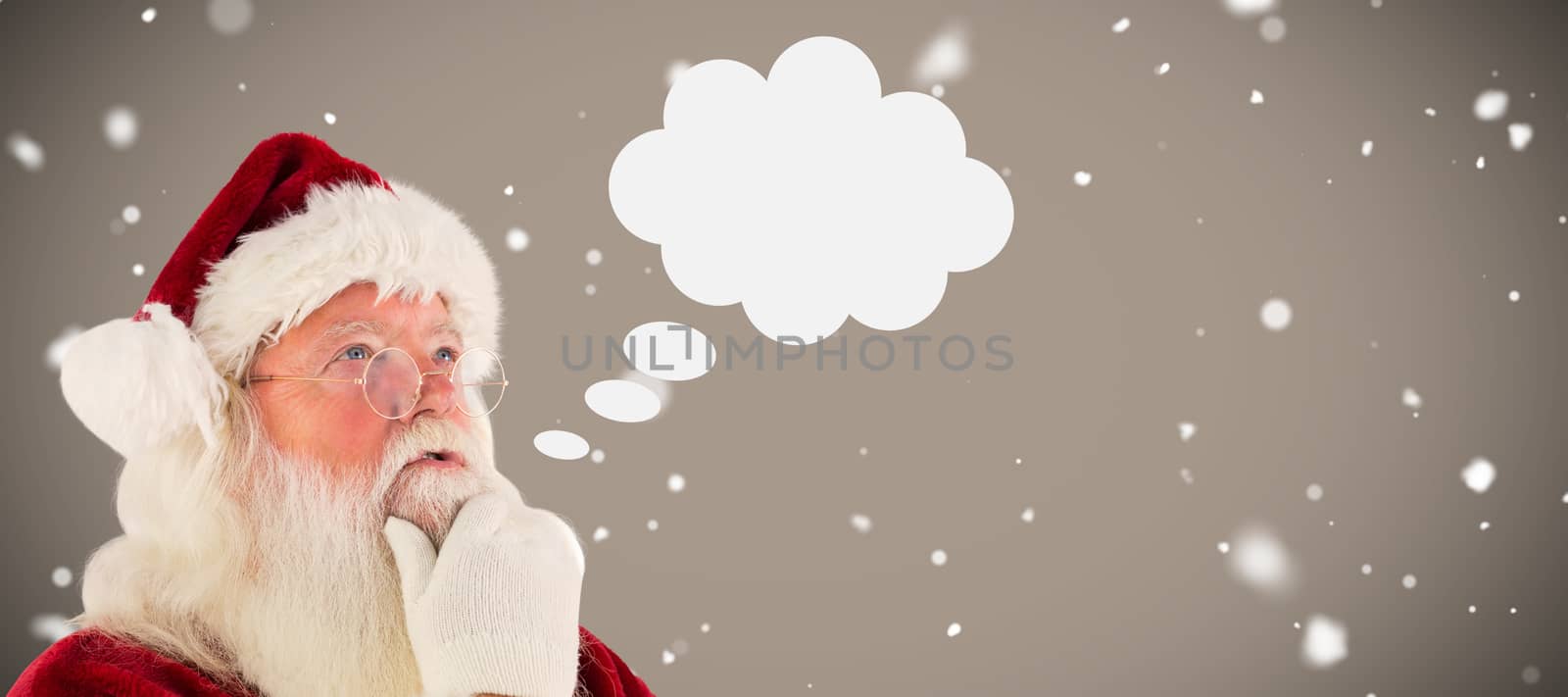 Santa is thinking about something against grey background with vignette