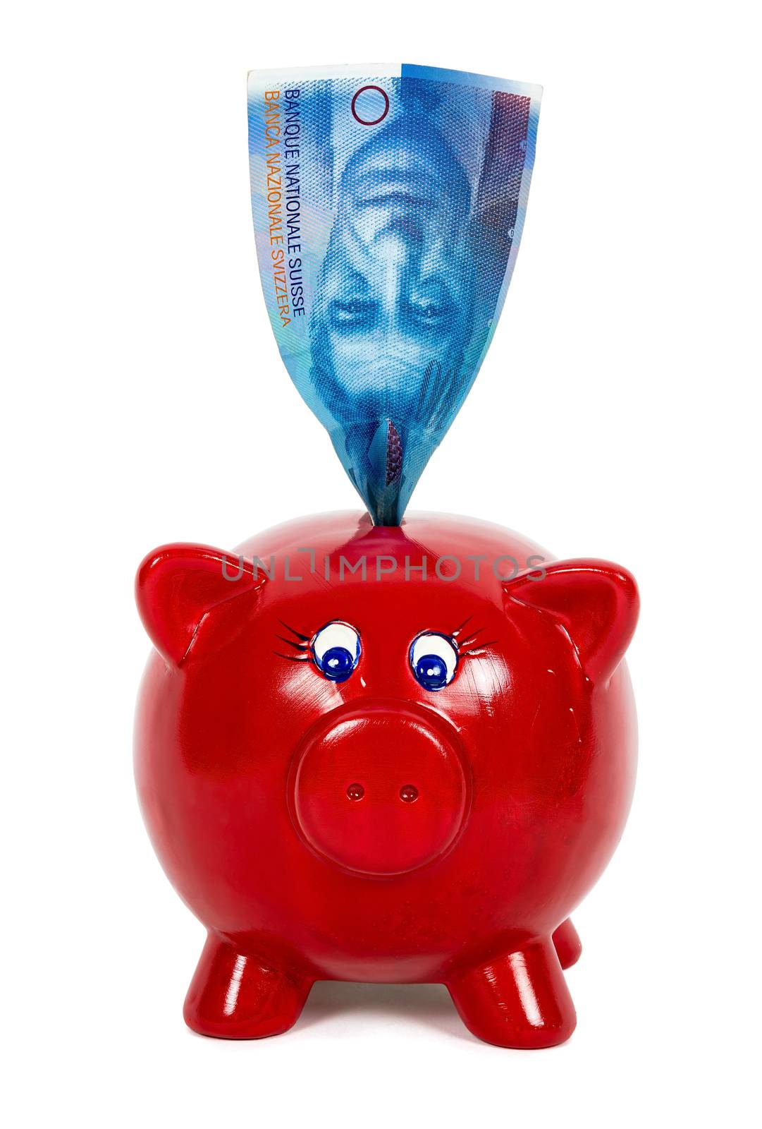 Piggy bank and 100 swiss franc banknote by mkos83