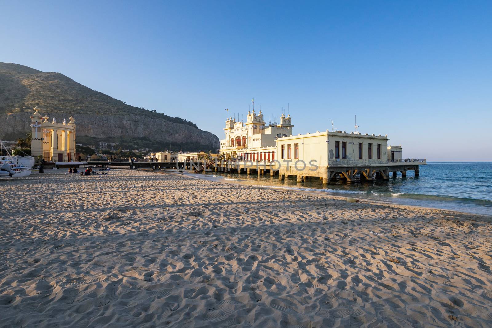 Angled view of Alle Terazze restaurant in the old building of l'Antico Stabilimento Balneare di Mondello in Palermo, Sicily, Southern Italy by tamas_gabor