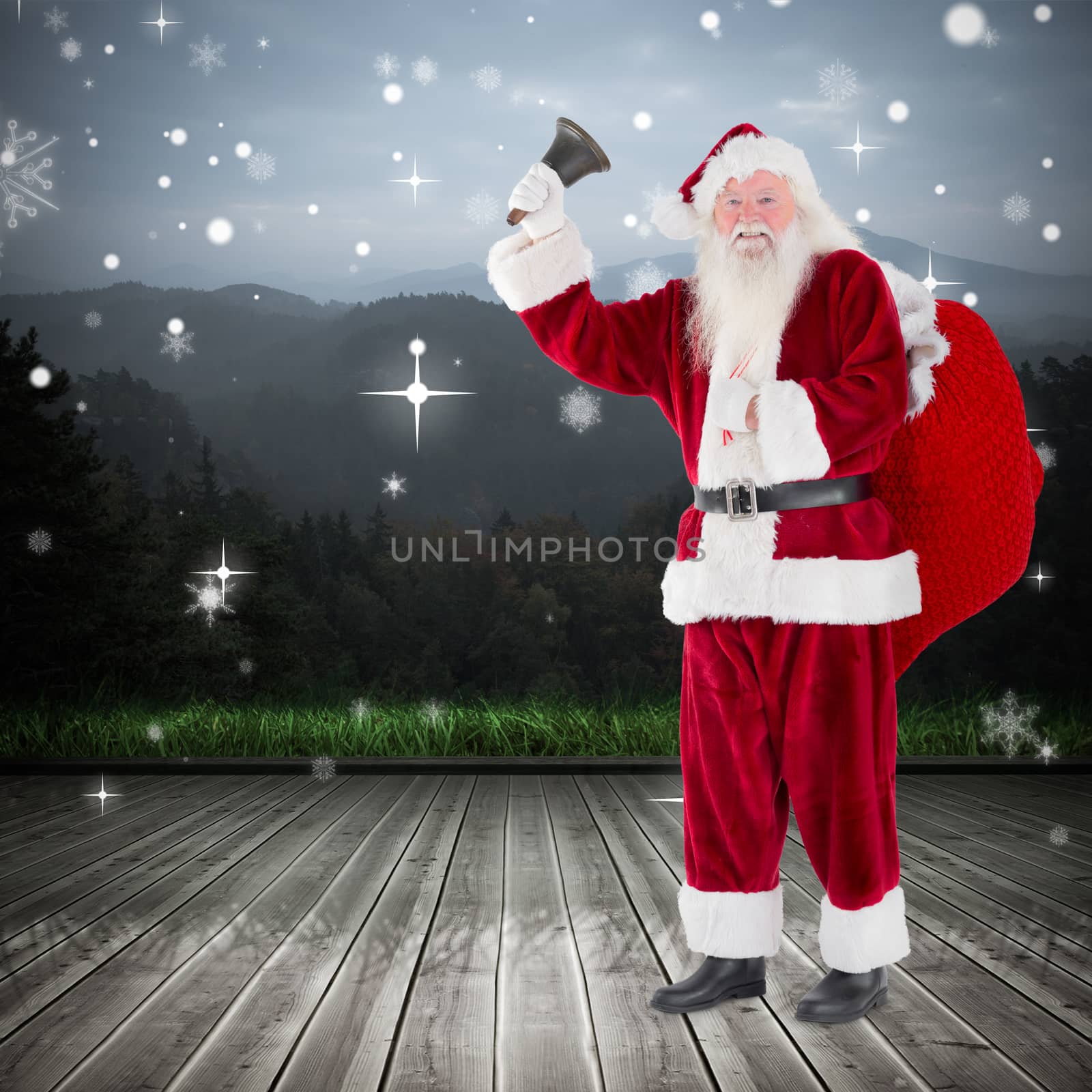 Composite image of santa ringing his bell by Wavebreakmedia