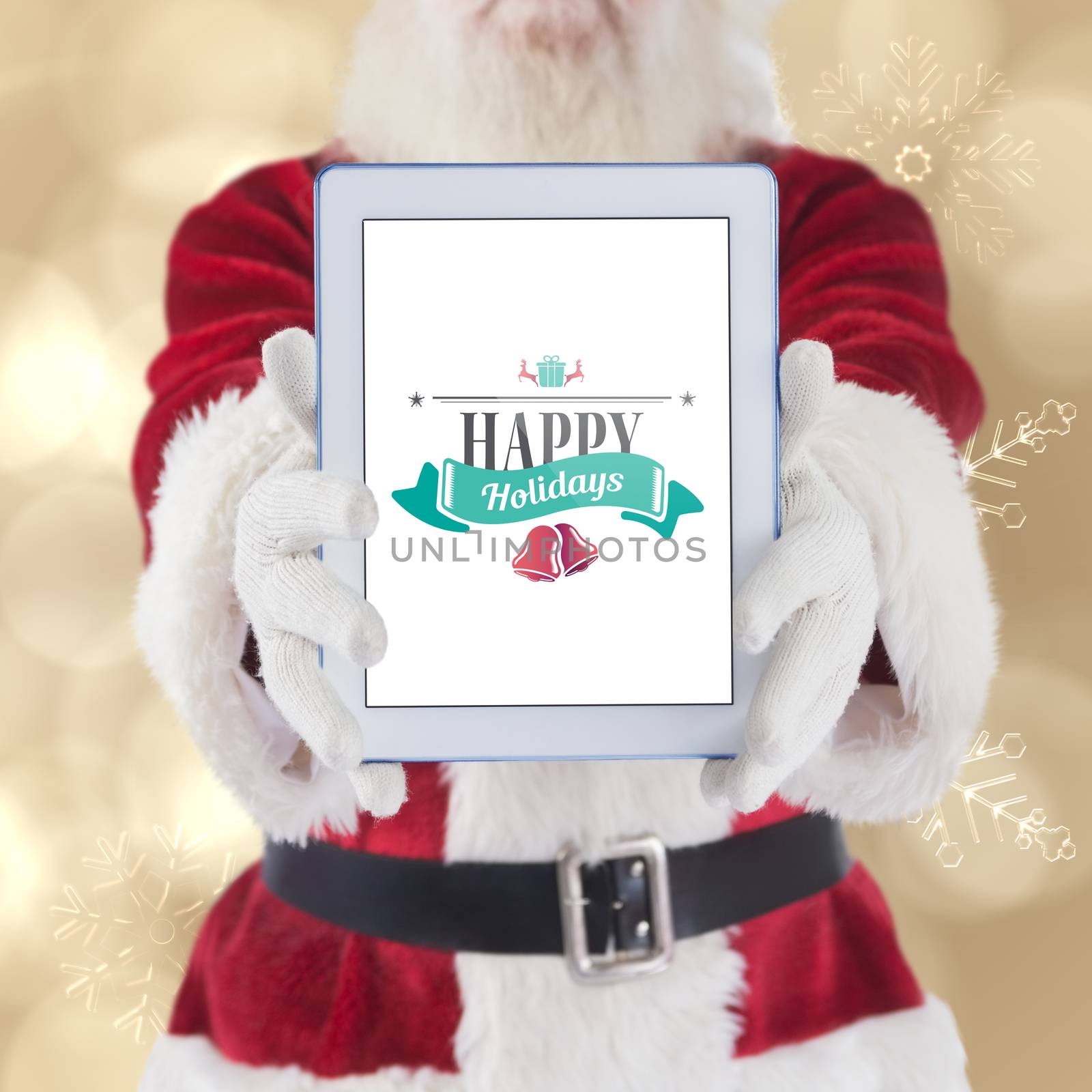 Composite image of santa presents a tablet pc by Wavebreakmedia