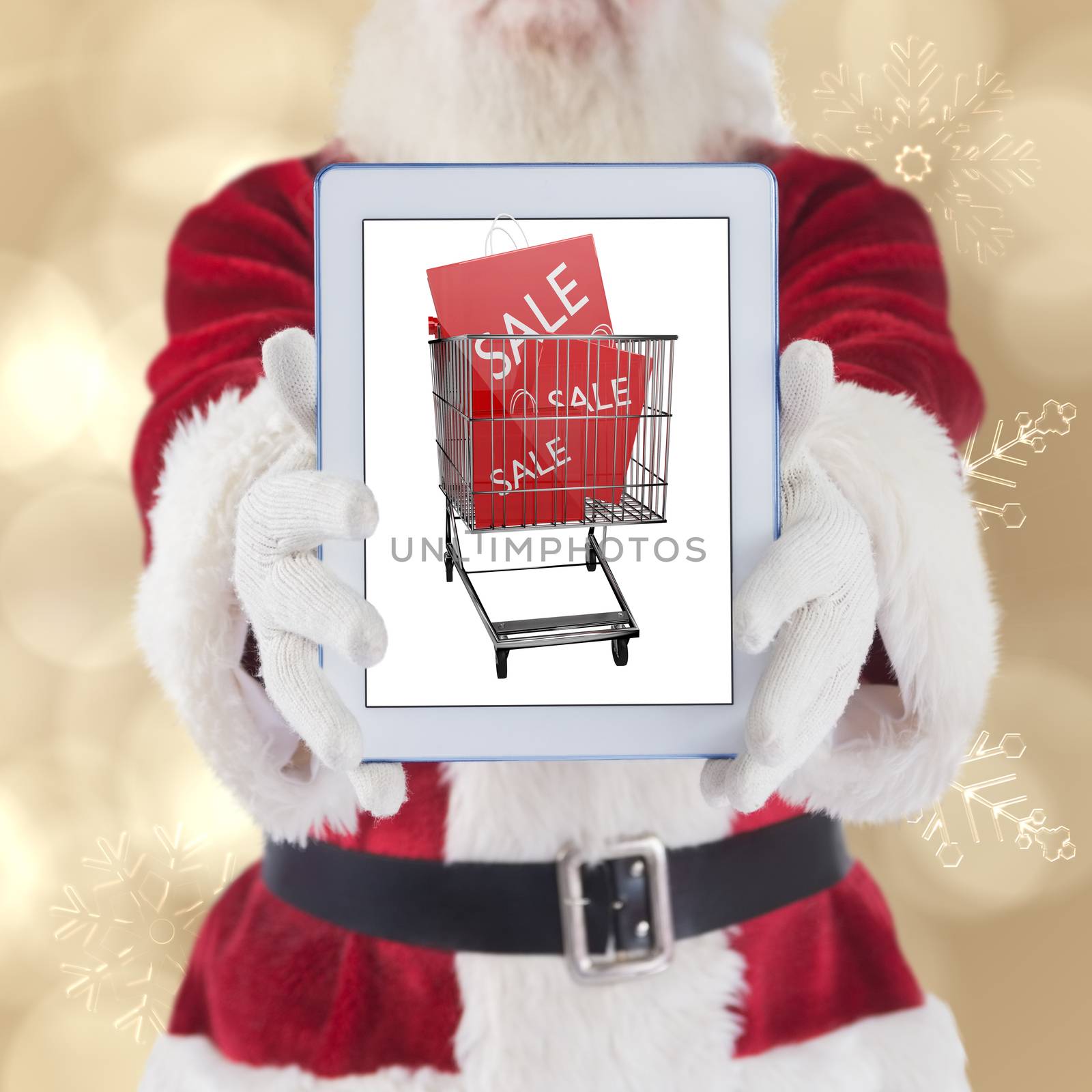 Composite image of santa presents a tablet pc by Wavebreakmedia