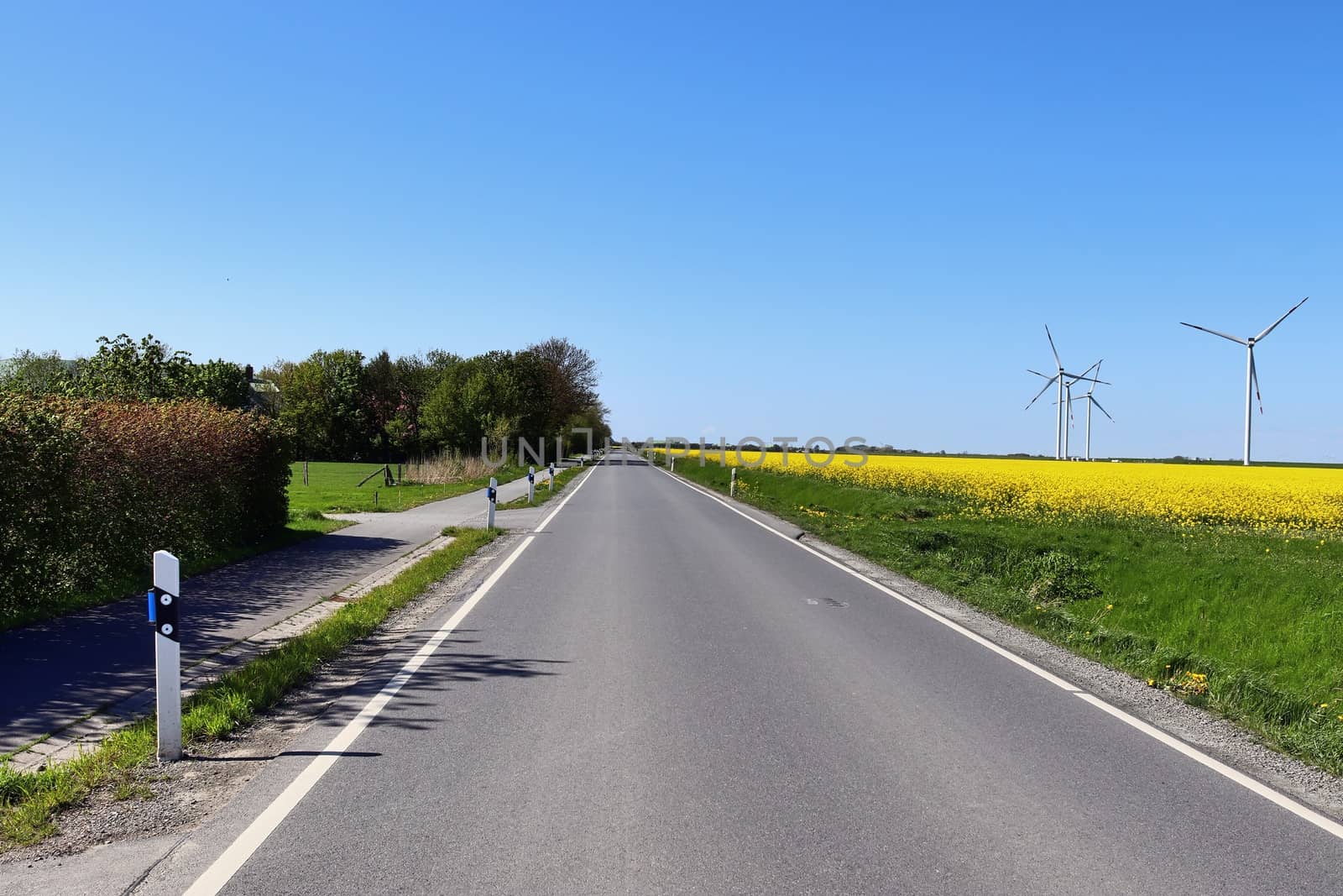 Beautiful view on countryside roads with fields and trees in northern europe.