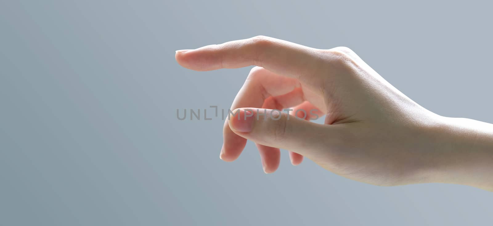 Young woman hand reaching out for touch something