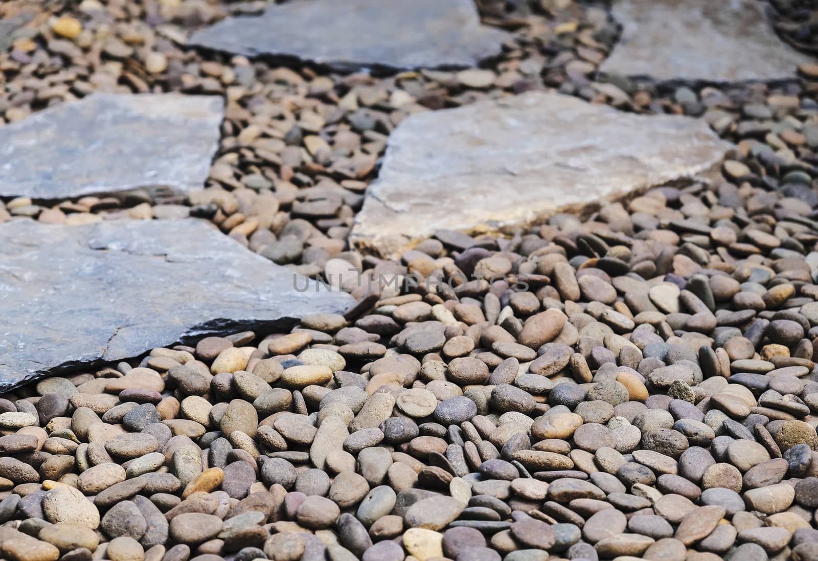 Garden pathway decoration of stone and gravel