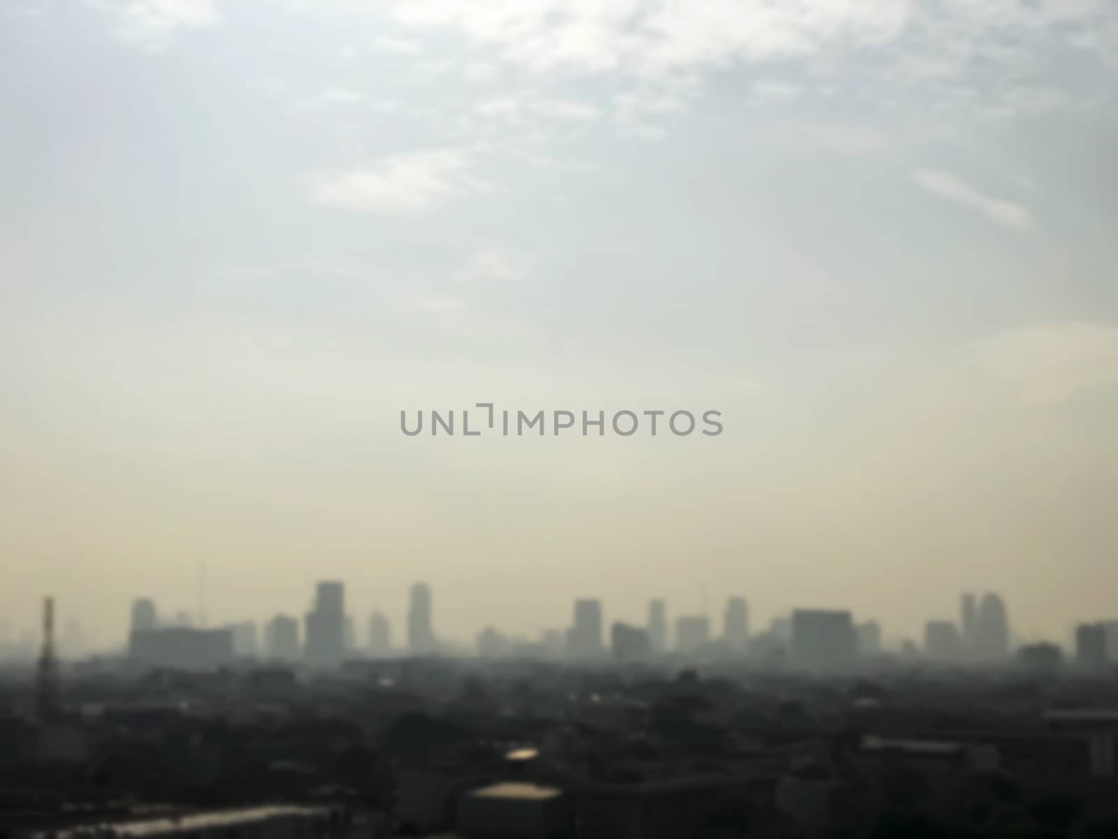 Blurred background of city at bangkok thailand in the morning