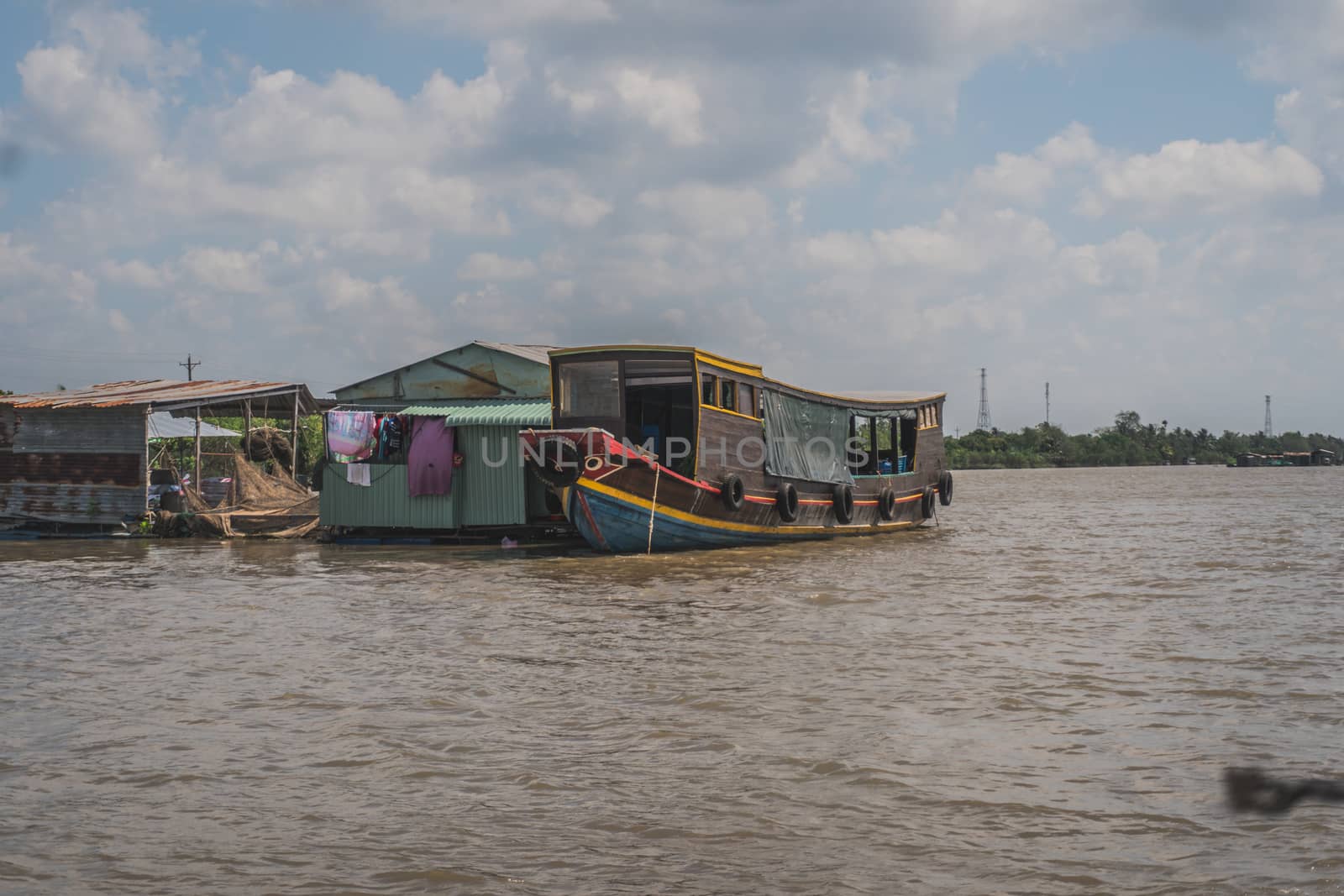 Floating house on the Mekong River in Vietnam, South East Asia. Vung Tau, Vietnam