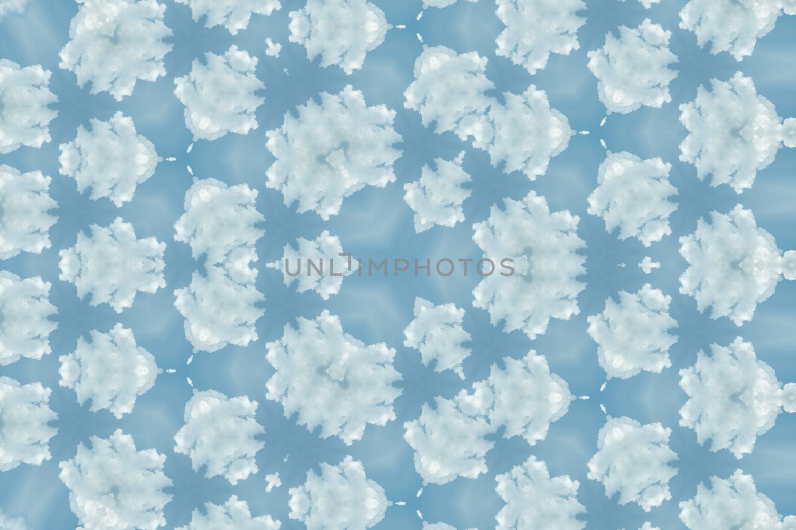 The abstract reflection of white clouds and blue sky cloudscape for background use, kaleidoscope image