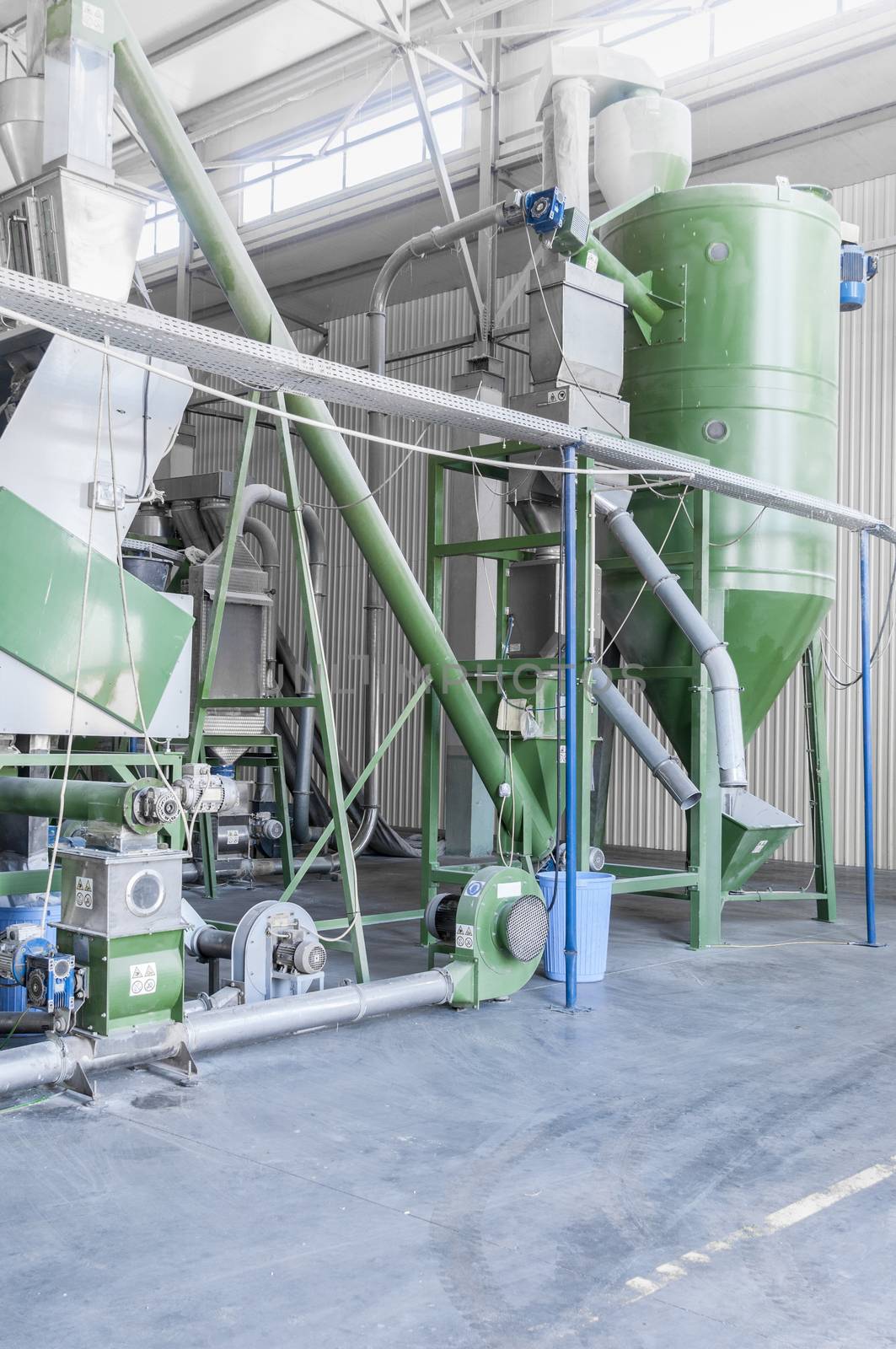 factory equipment for processing and recycling of plastic bottles. PET recycling plant