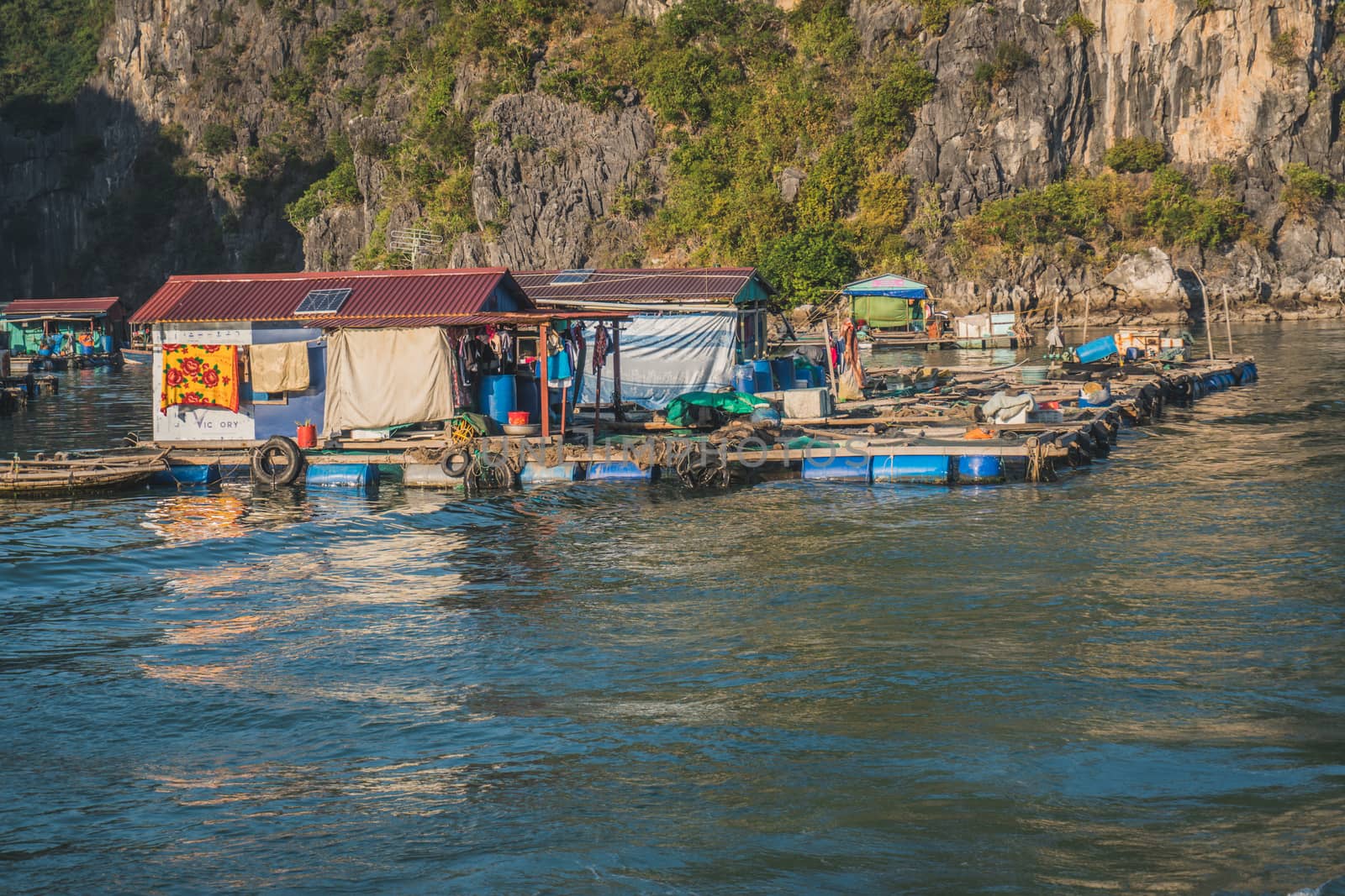 Floating Fishing Village In The Ha Long Bay. Cat Ba Island, Vietnam Asia. Cat Ba, Vietnam - March 5, 2020.